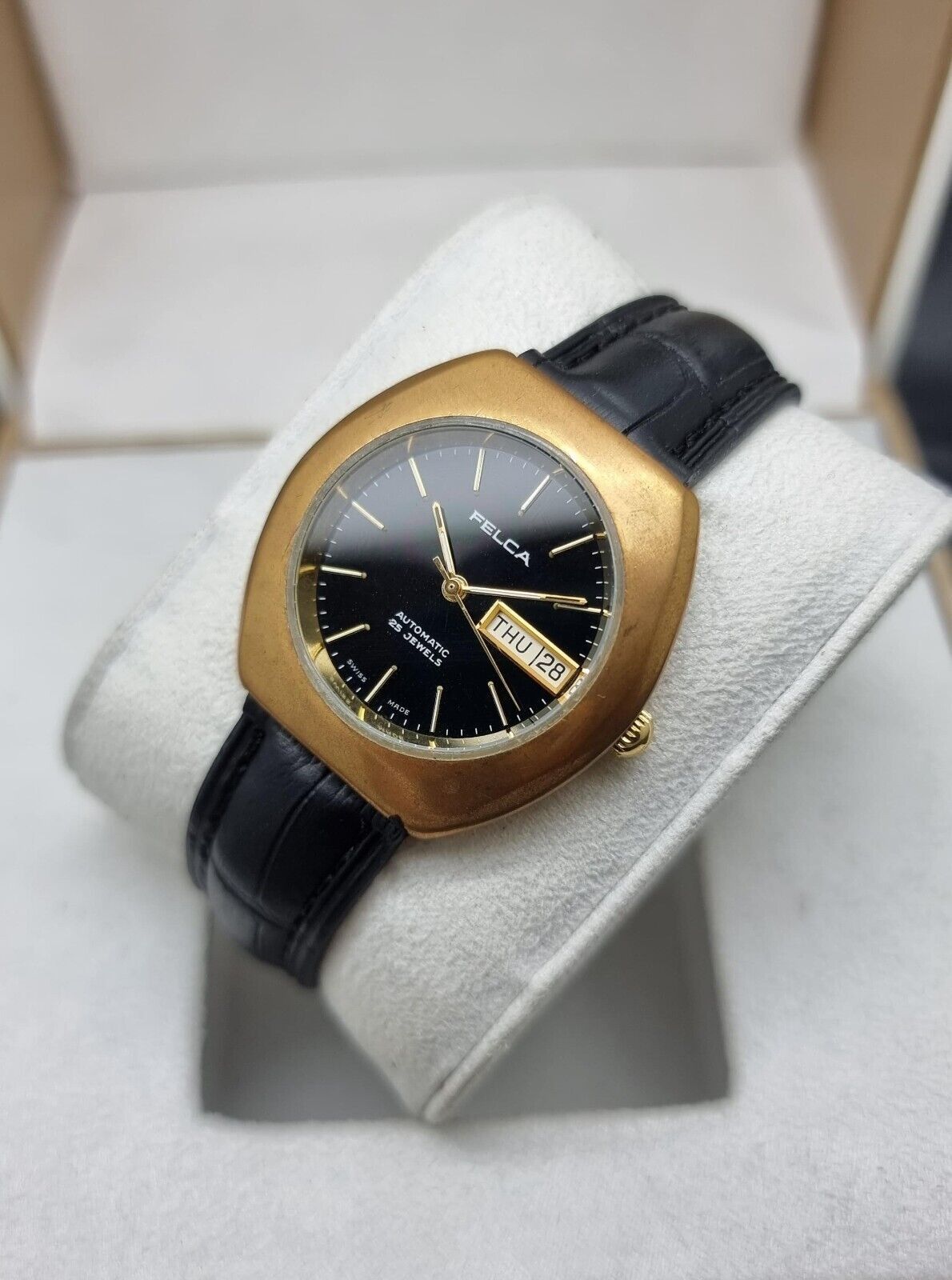 Felca - Vintage Felca Swiss Made Automatic Day/date Watch in Black, Men's (Size 38)
