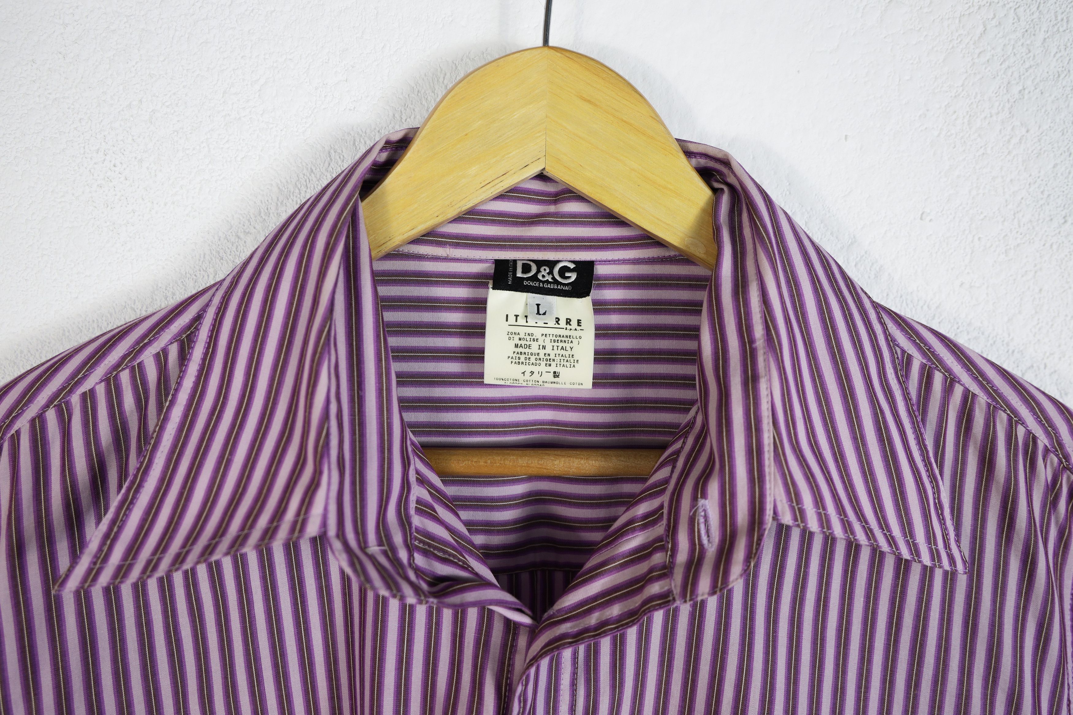 Dolce & Gabbana Dolce & Gabbana Pocket Logo Tab Purple Striped Shirt L Size US L / EU 52-54 / 3 - 7 Thumbnail