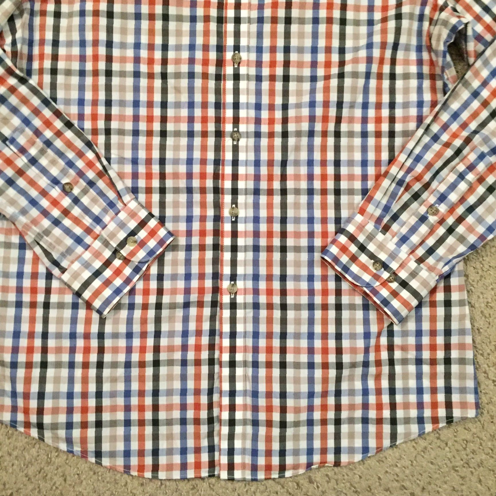 Bar III Bar III Shirt Mens Large Slim Orange Blue Plaid Long Sleeve Button Up Stretch Size US L / EU 52-54 / 3 - 4 Thumbnail