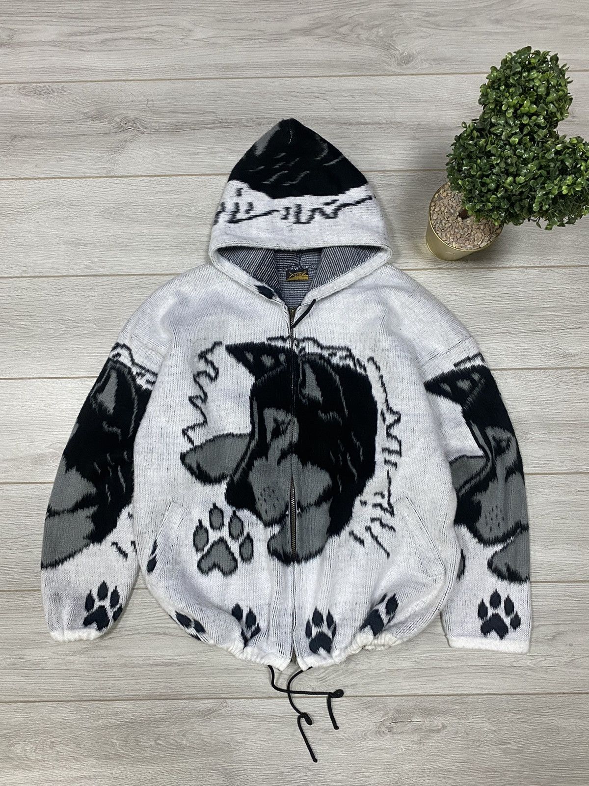 Vintage Wolves Dogs 🐺 forest Y2K vintage fleece zip all over print Size US XL / EU 56 / 4 - 1 Thumbnail