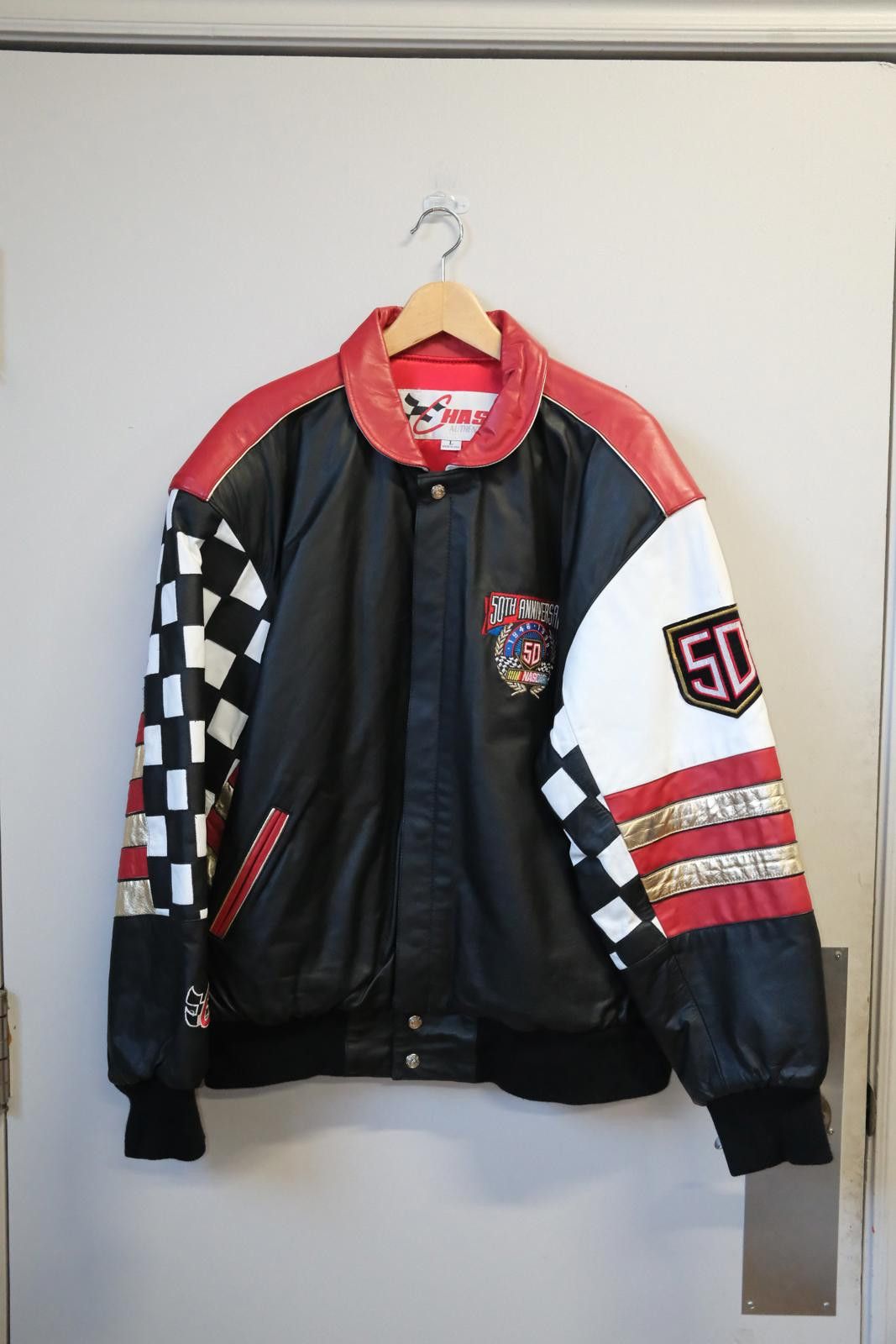 Chase Authentics 90s Chase Authentic 50th Anniversary Nascar Leather Jacket Size L / US 10 / IT 46 - 1 Thumbnail