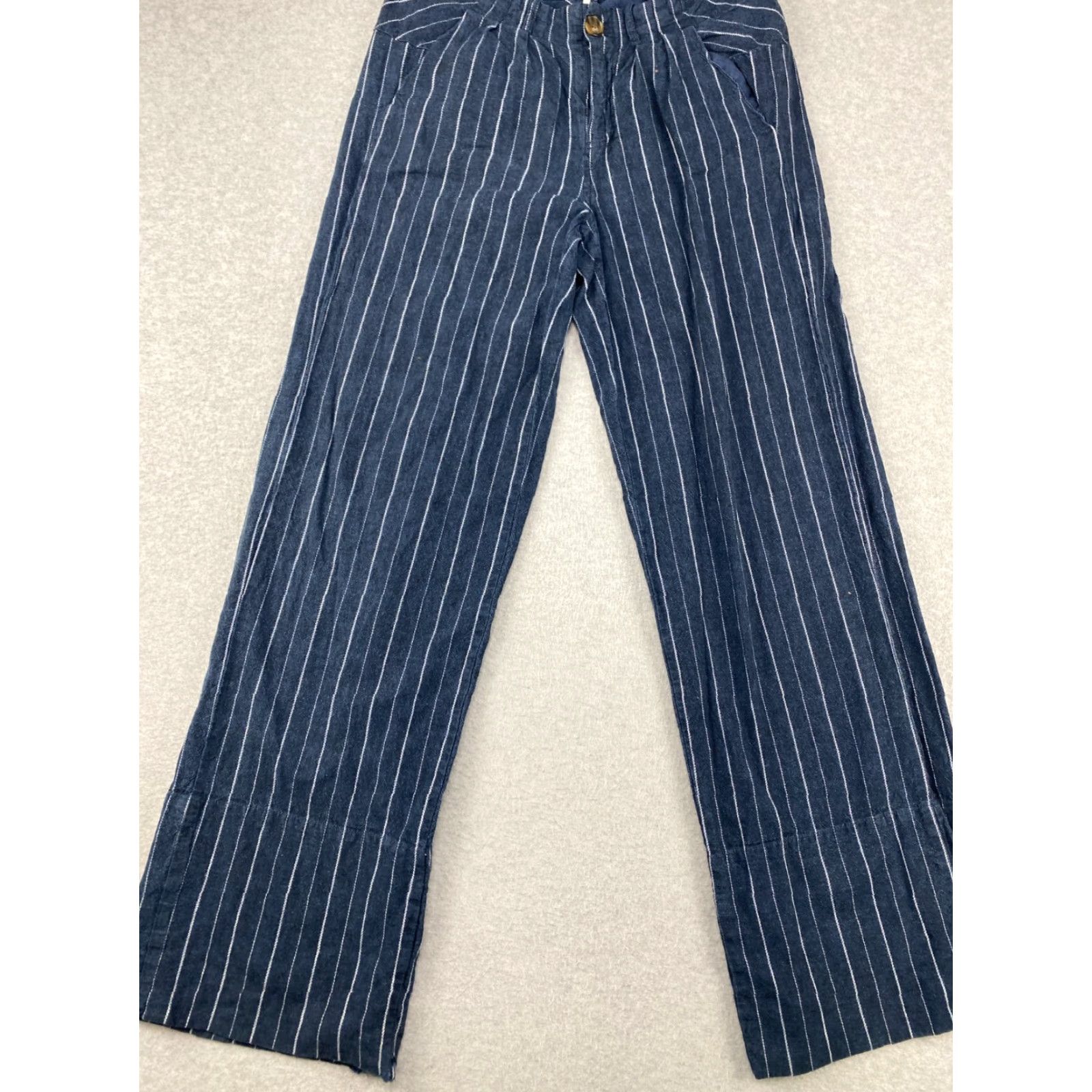Free People Free People Pants Womens Navy Striped Wide-Leg Linen Cotton Boho Pleated Size 2 Size 26" / US 2 / IT 38 - 3 Thumbnail