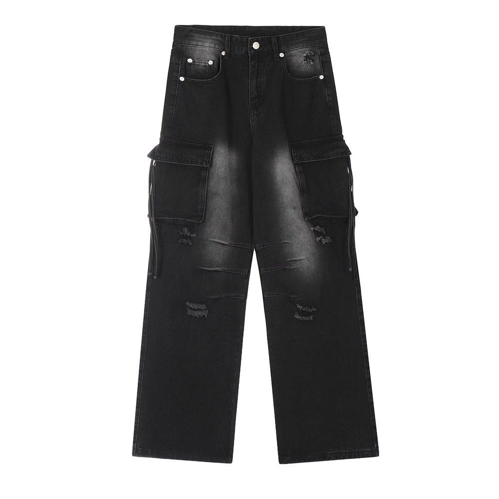 Japanese Brand × Jean Washed men's loose casual multi-pocket ripped cargo jeans Size US 32 / EU 48 - 1 Thumbnail