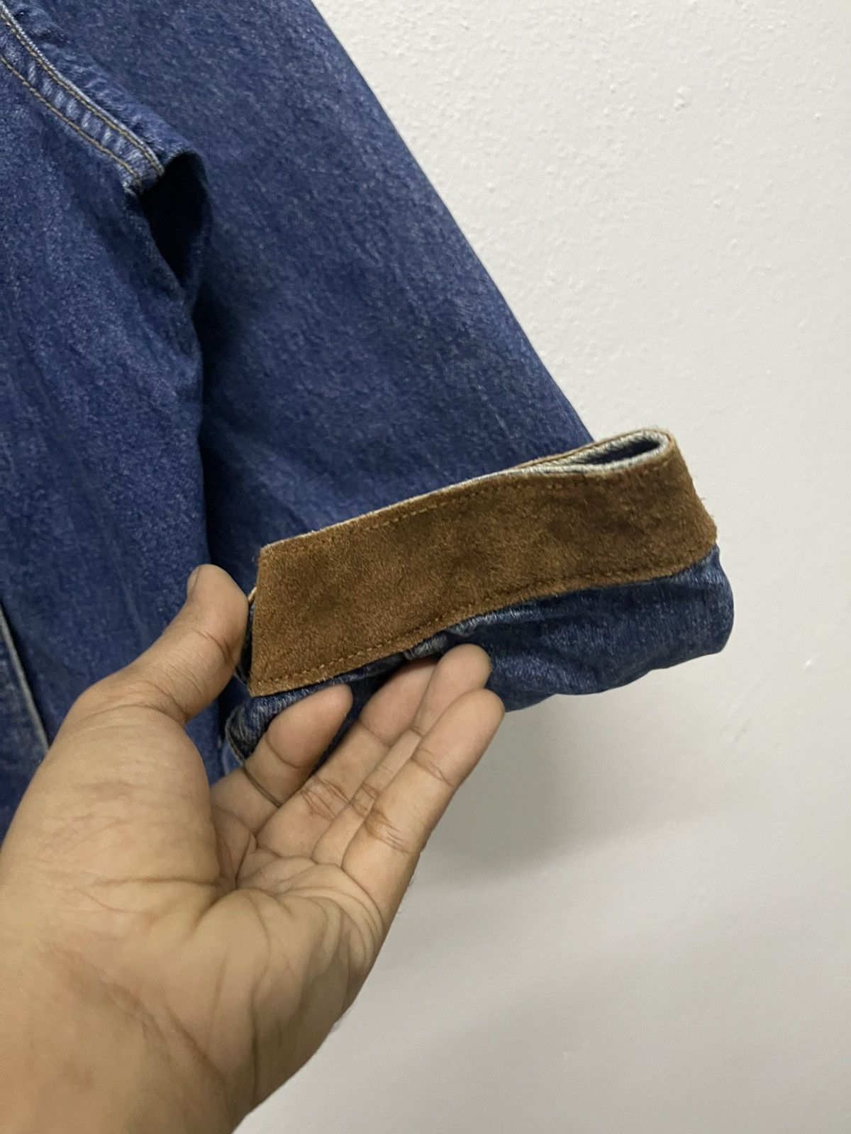 20471120 × Japanese Brand VINTAGE MR CHAMBRAY DENIM MIX LEATHER JACKET NAVAJO NATIVE Size US L / EU 52-54 / 3 - 9 Thumbnail