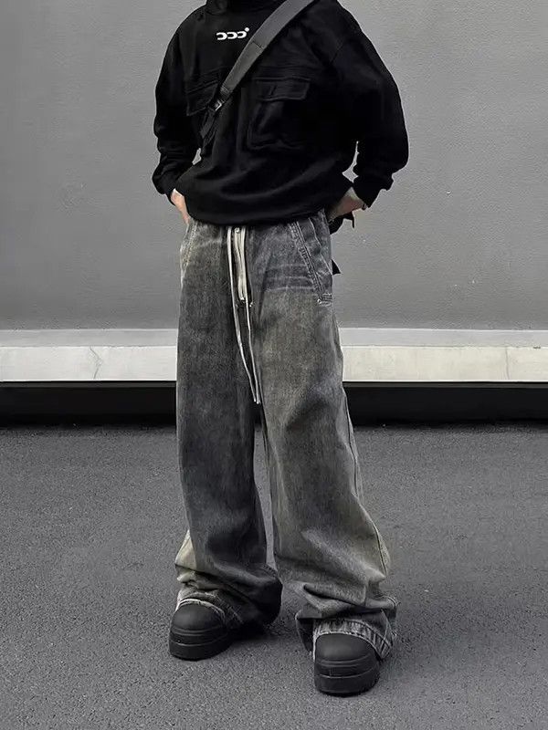 Japanese Brand Retro wash gradient drawstring work wide leg jeans Size US 32 / EU 48 - 4 Thumbnail