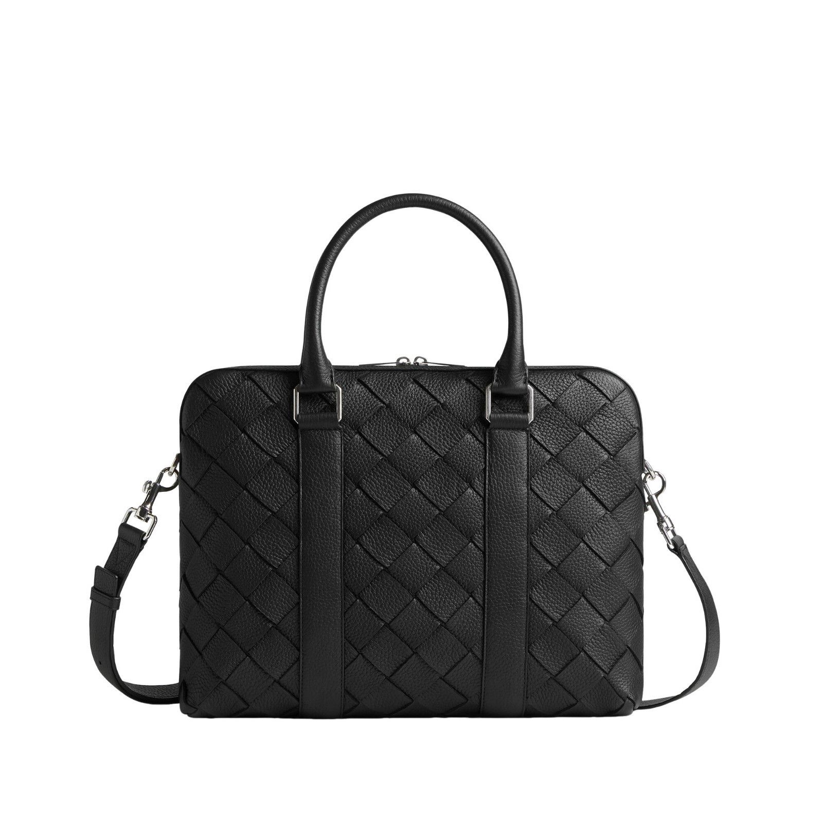BOTTEGA VENETA $3800 Black Slim Intrecciato Leather Briefcas