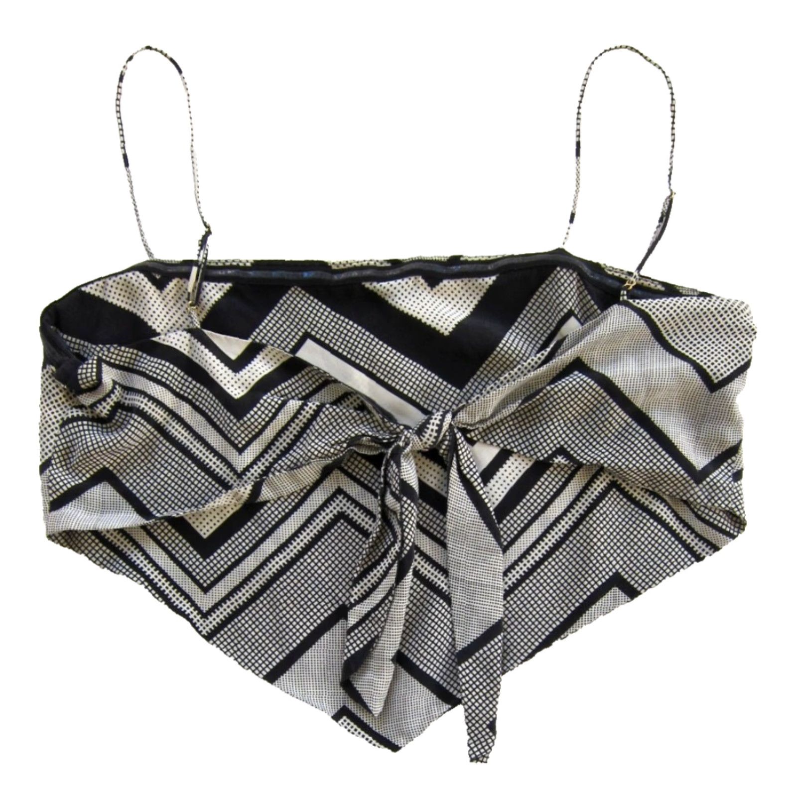 Amanda Uprichard AMANDA UPRICHARD 100% Silk Black Grey Spaghetti Strap Back Tie Cropped Top Tank L Women Adult Size L / US 10 / IT 46 - 2 Thumbnail