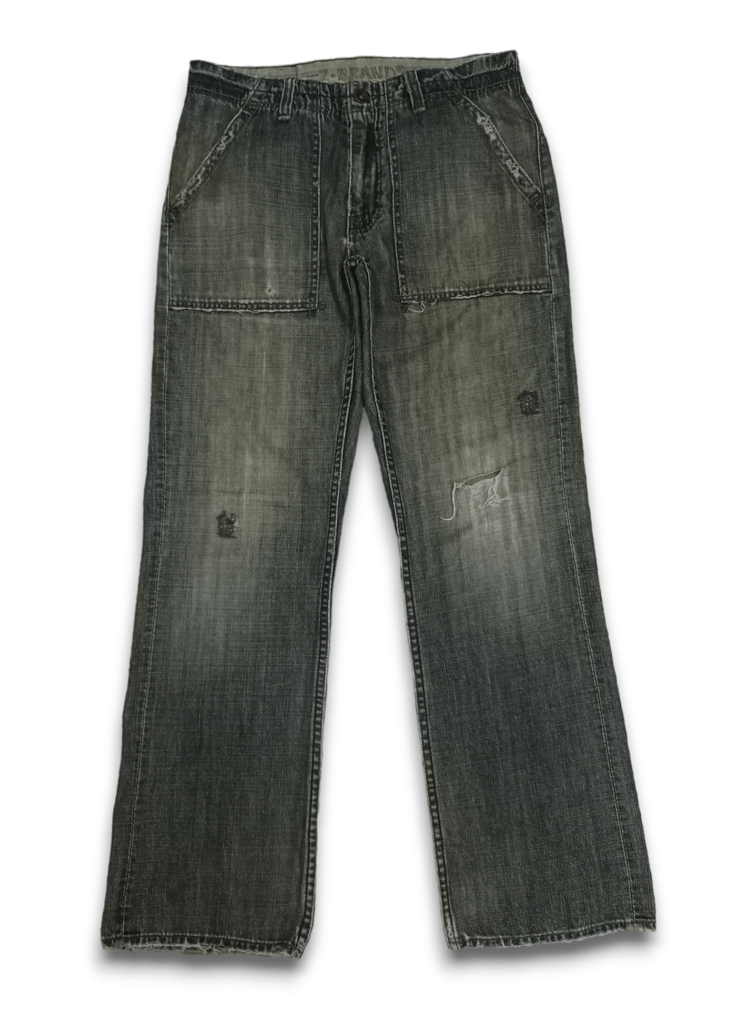 Image of Vintage Japanese Z Brand Baggy Denim Fatigue Pants in Black Grey, Men's (Size 33)