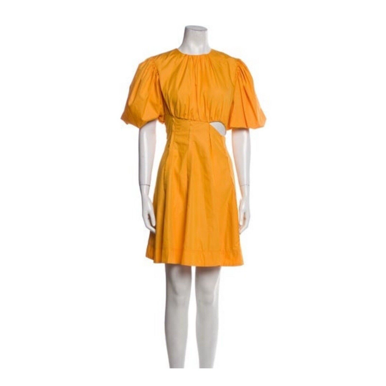 Designer NWT Beulah Yellow Puff Sleeve Cut Out Mini Dress Large Size L / US 10 / IT 46 - 4 Thumbnail