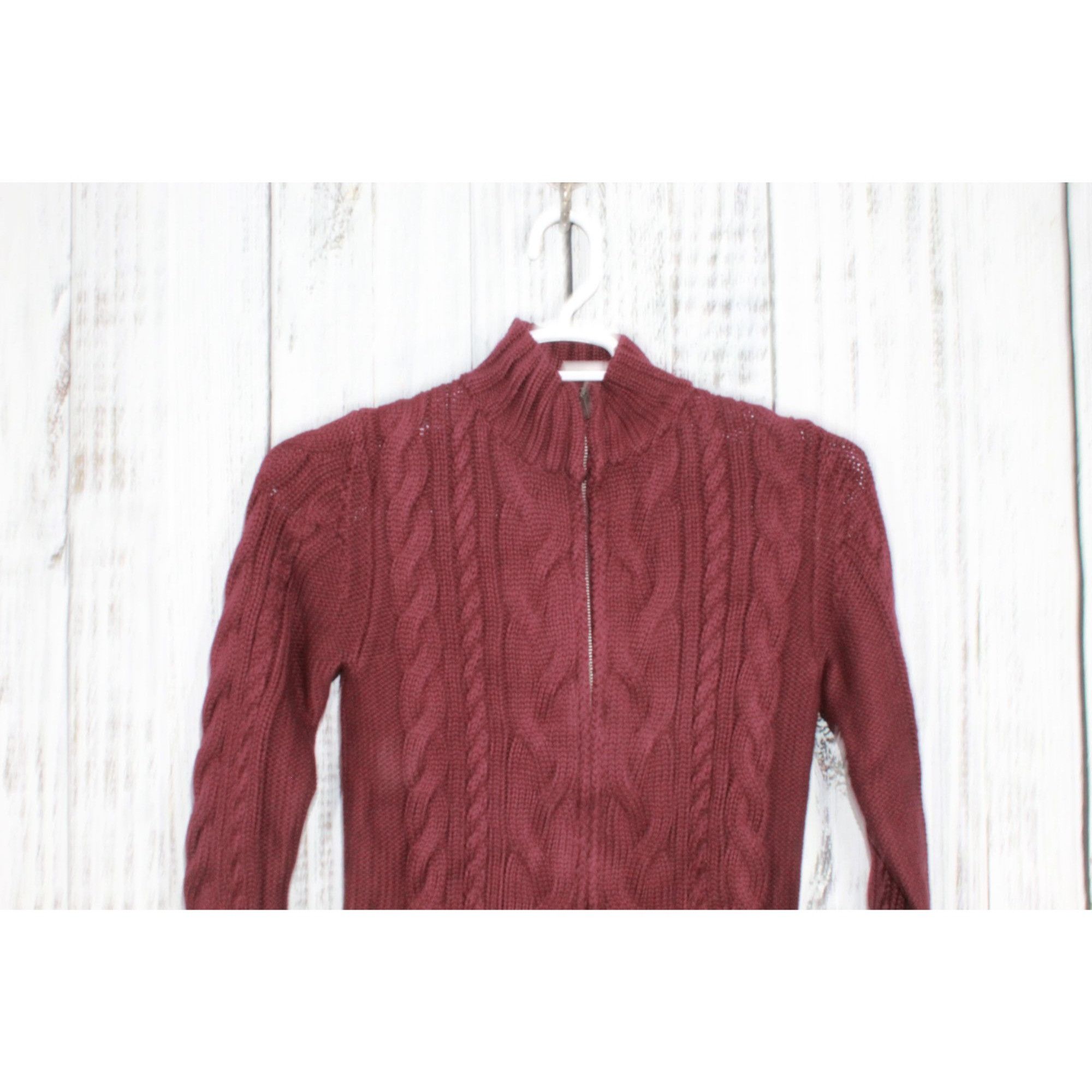 L.L. Bean LL Bean Womens Maroon Cable Zip Cardigan Sweater Small Size S / US 4 / IT 40 - 2 Thumbnail