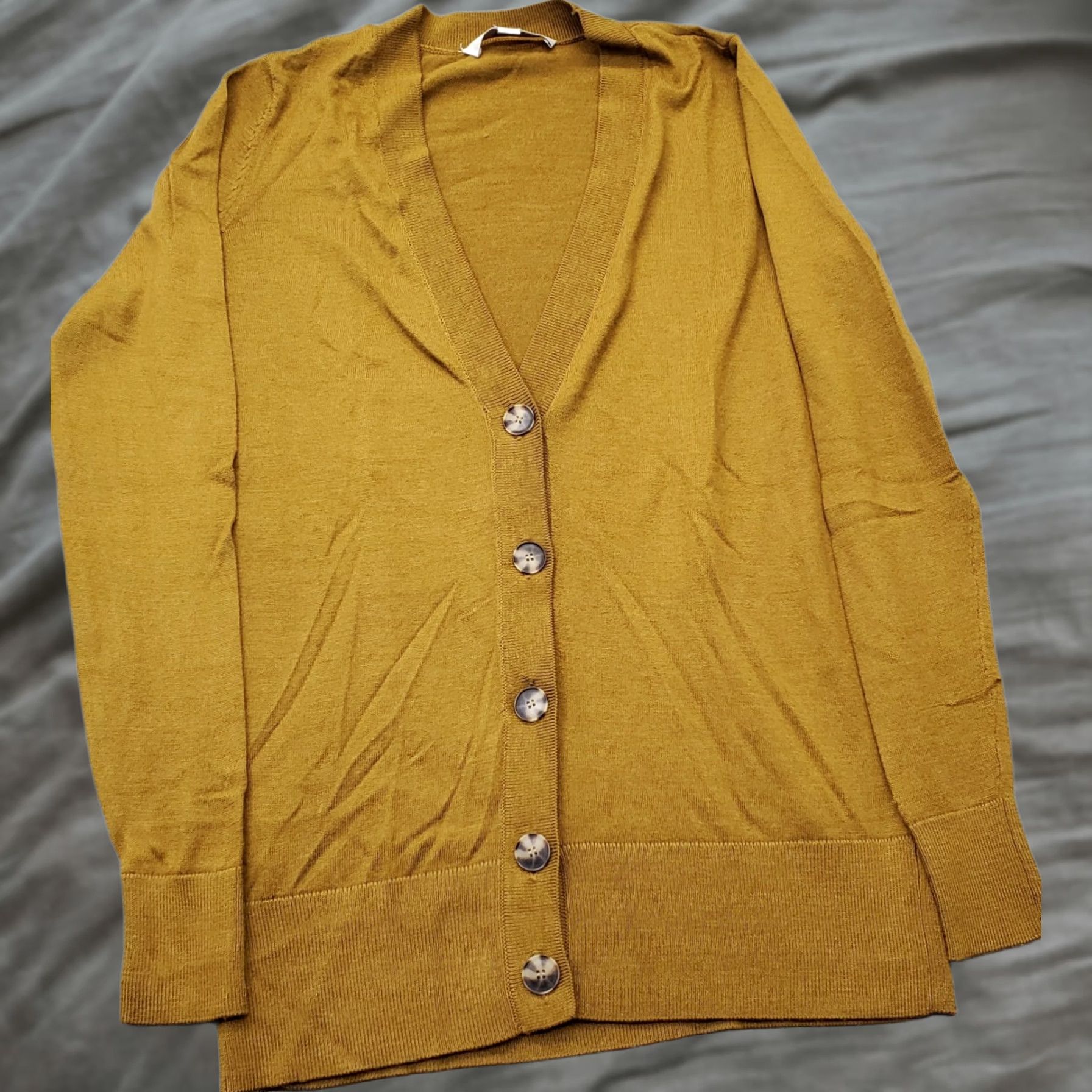 Loft LOFT Cardigan Sweater Womens S Gold Knit Long Sleeve Deep V-Neck Button Front Size S / US 4 / IT 40 - 1 Thumbnail