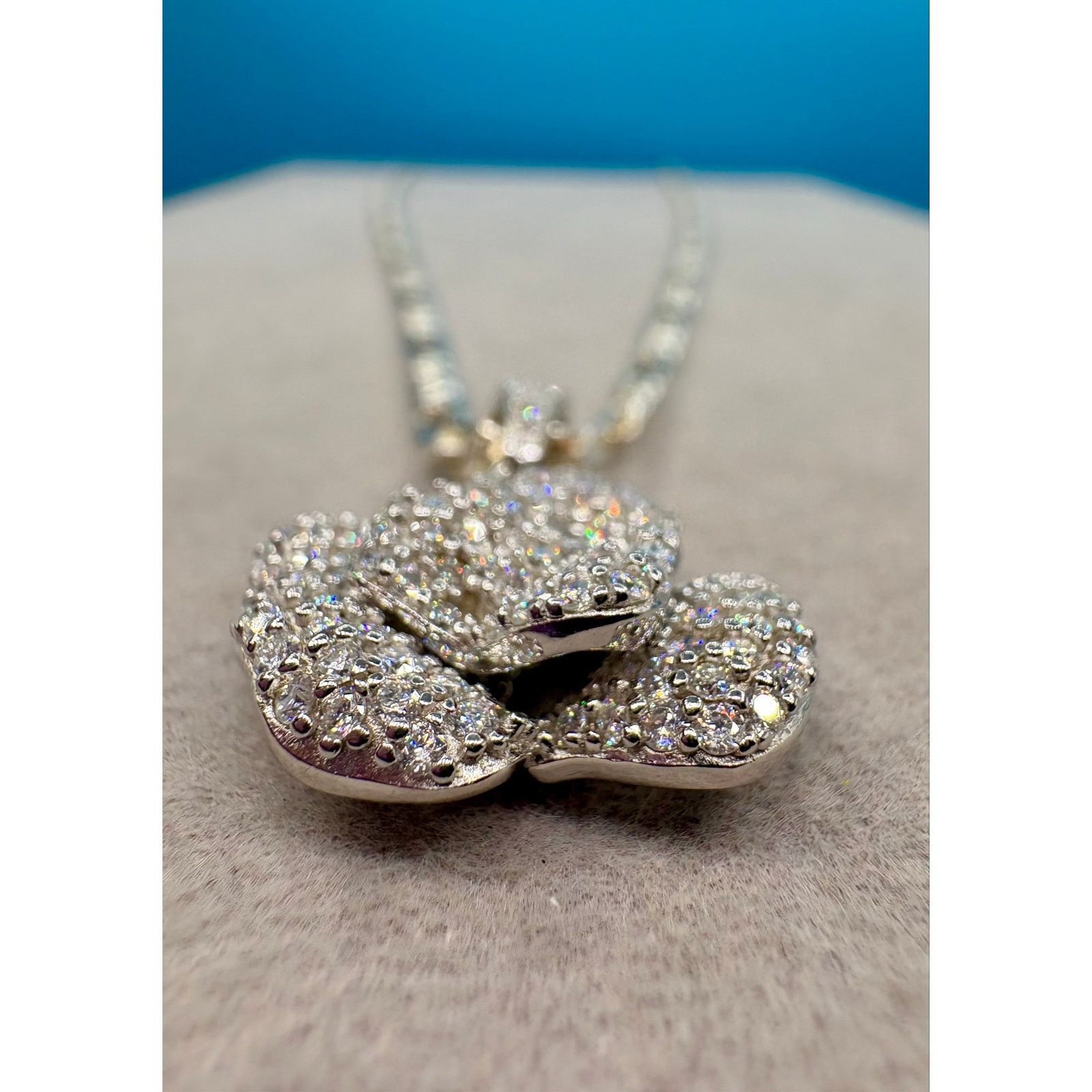 Jewelry NEW 2ct. Moissanite Rose Pendant & 17" Figaro Chain, Stamped Size ONE SIZE - 5 Thumbnail