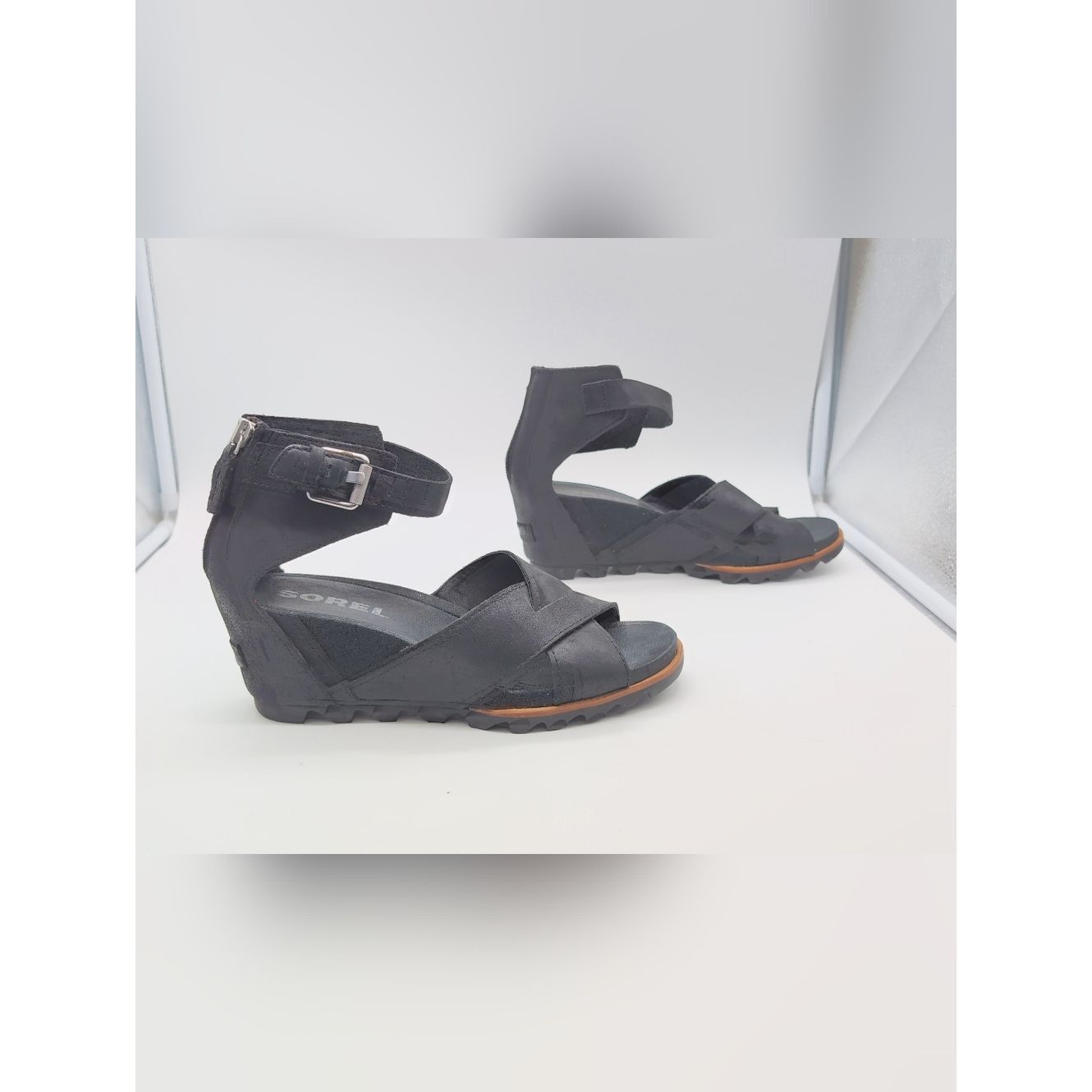 SOREL Sorel Joanie Sz 11 Women's Black Leather Ankle-Strap Wedge Size US 11 / IT 41 - 6 Thumbnail