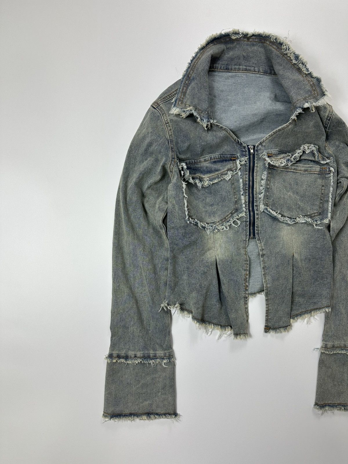 Japanese Brand Women's Cropped Denim Zip Jacket Y2K Fit Size M / US 6-8 / IT 42-44 - 4 Thumbnail