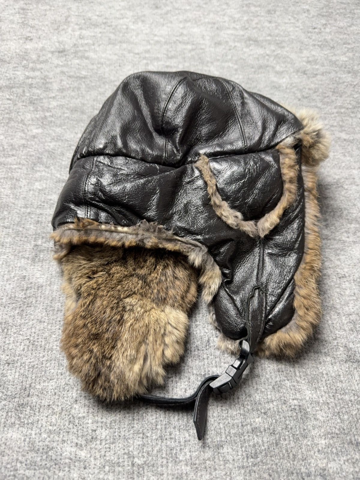 Japanese Brand 90s Vintage Aviator Leather Trapper Hat Real Fur Ushanka S Size ONE SIZE - 5 Thumbnail