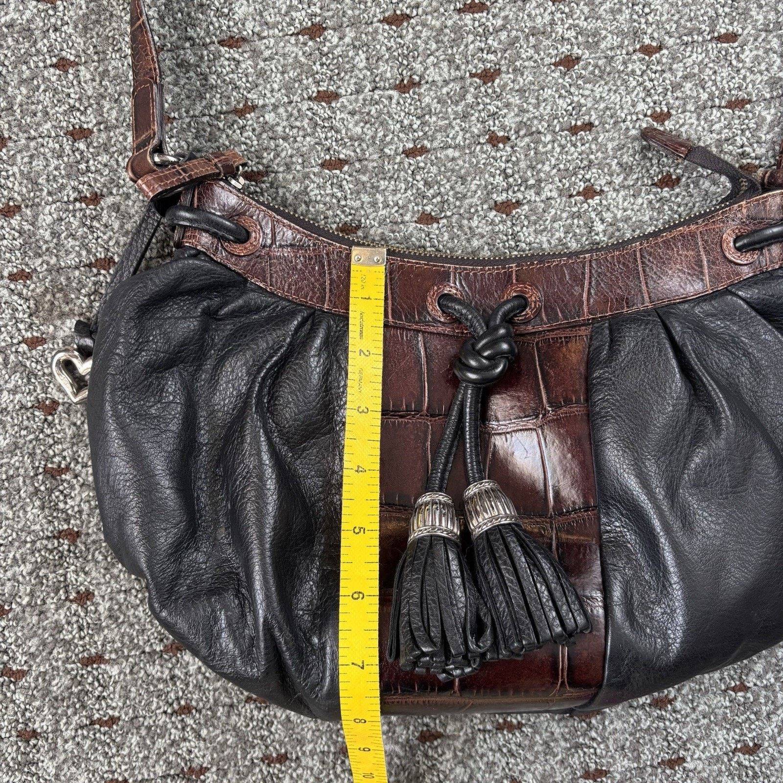 Brighton Vtg Brighton Black Brown Leather Croc Emboss Shoulder Bag Size ONE SIZE - 8 Thumbnail