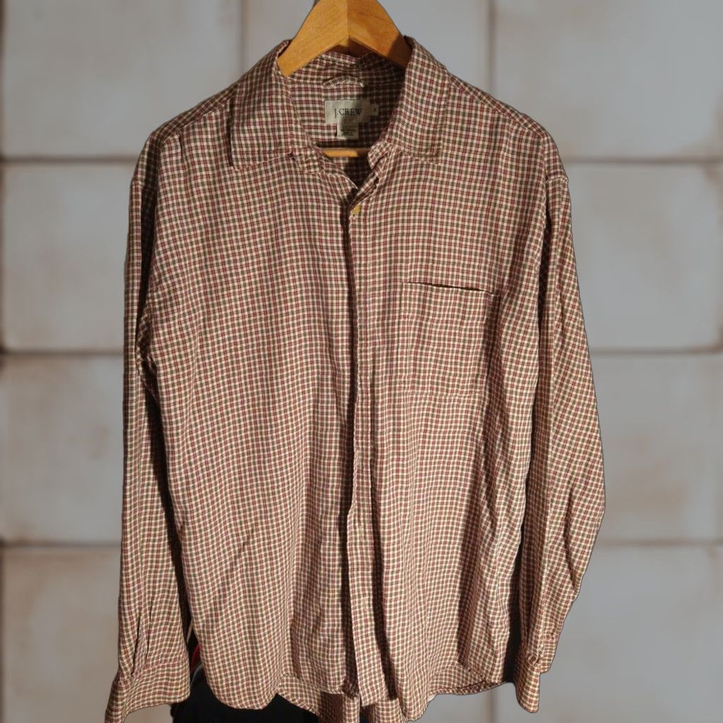 VINTAGE J.CREW Button-Up Shirt M Checkered Long Sleeve Multicolor Cotton Portugal Men