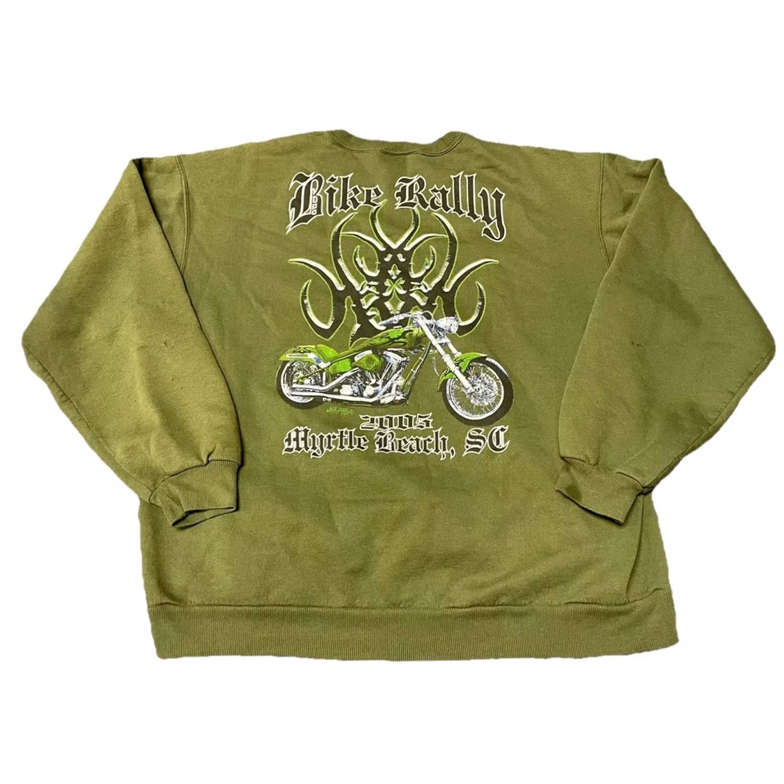 Gildan VINTAGE Gildan Sweatshirt Bike Week Motorcycle Crew Neck XL Green Graphic Print Size US XL / EU 56 / 4 - 2 Thumbnail