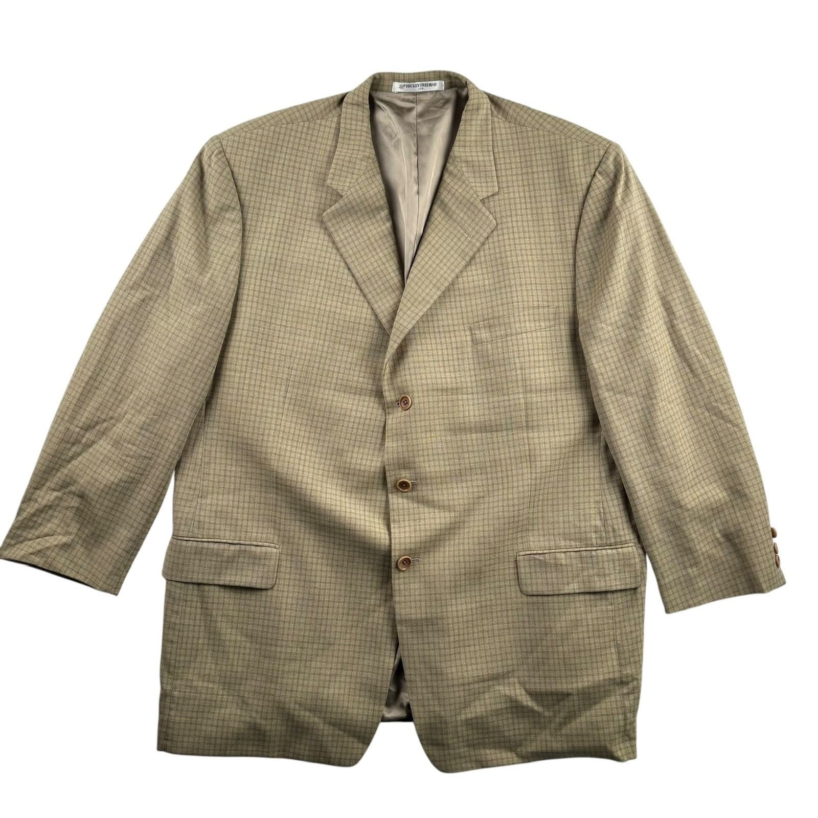 Hickey Freeman VTG Hickey Freeman Men’s 100% Wool Plaid Blazer Jacket Tan • Size 48L - 2 Thumbnail