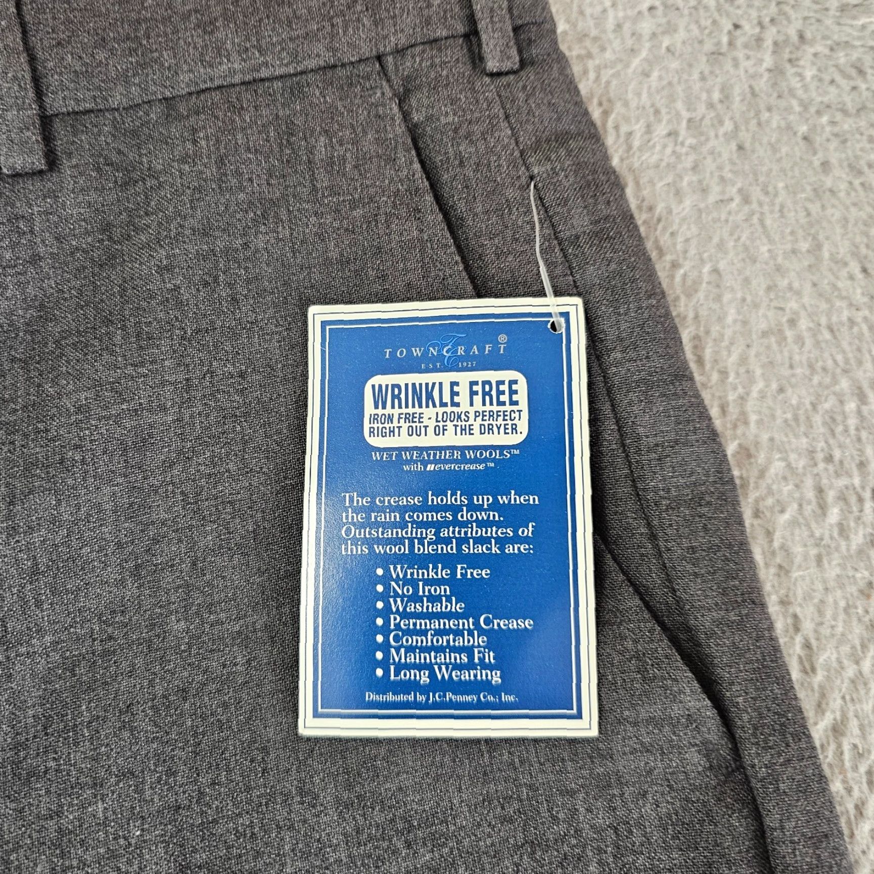 Vintage Towncraft Dress Pants Mens 35x32 Wool Blend Wrinkle Resistant Flat Front Trousers Gray Size US 35 - 4 Thumbnail