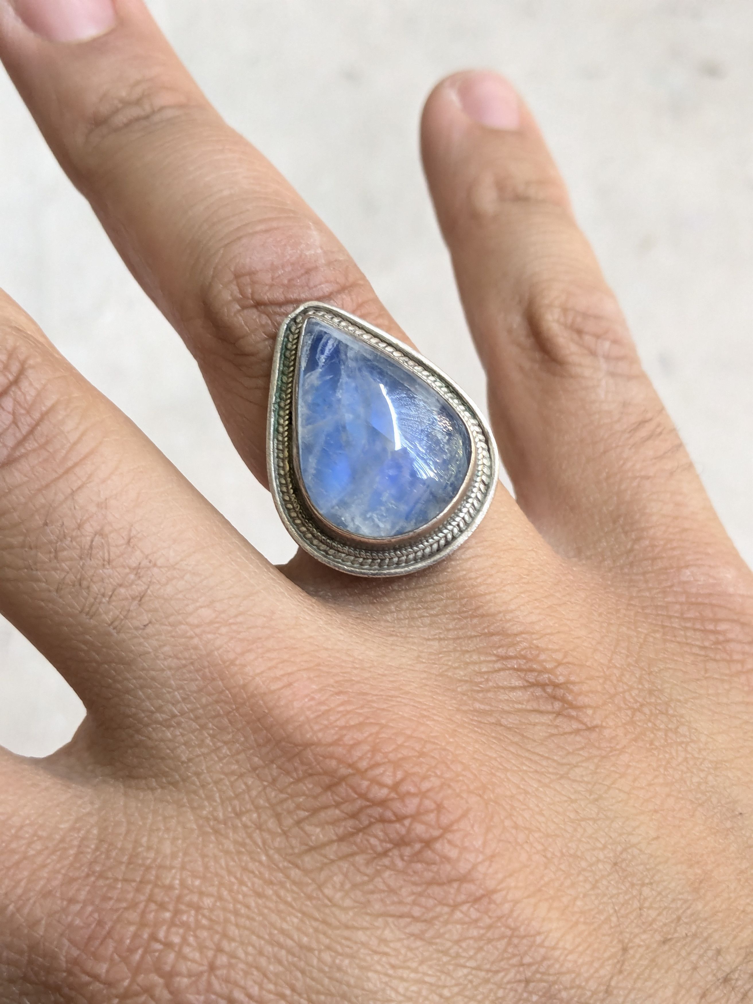 Jewelry × Vintage Sterling Silver Ring Blue Moonstone Pear Teardrop 7.75 Size ONE SIZE - 11 Thumbnail