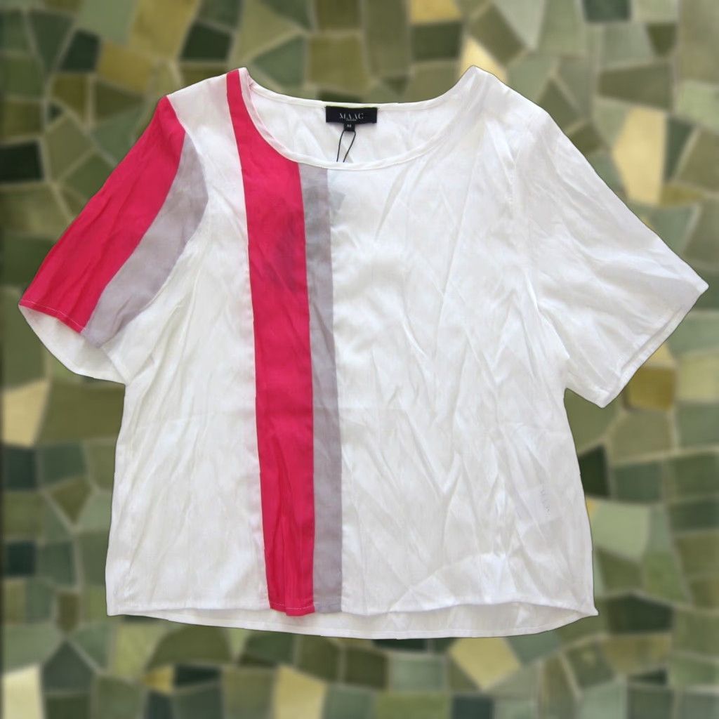 Pinko MAAC London Blouse Shirt Tunic Pink White Grey Stripe Short Sleeve NWT M Womens Size M / US 6-8 / IT 42-44 - 1 Thumbnail