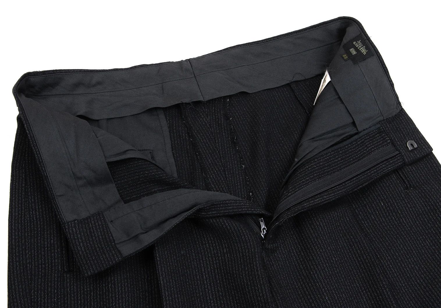 Jean Paul Gaultier Wool-Blend Pinstripe Tuck Pants in Black, Size 48 Size US 32 / EU 48 - 4 Thumbnail