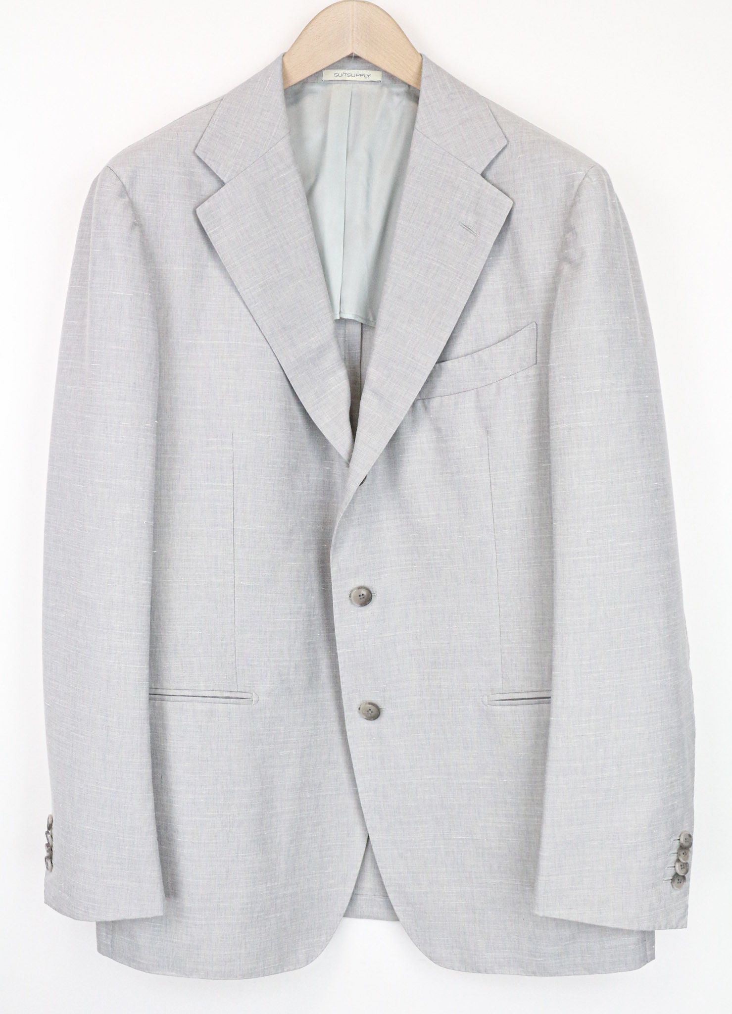 Suitsupply HAVANA JETTED UK46R Grey Wool Silk Linen Suit 75297 Size 46R - 4 Thumbnail