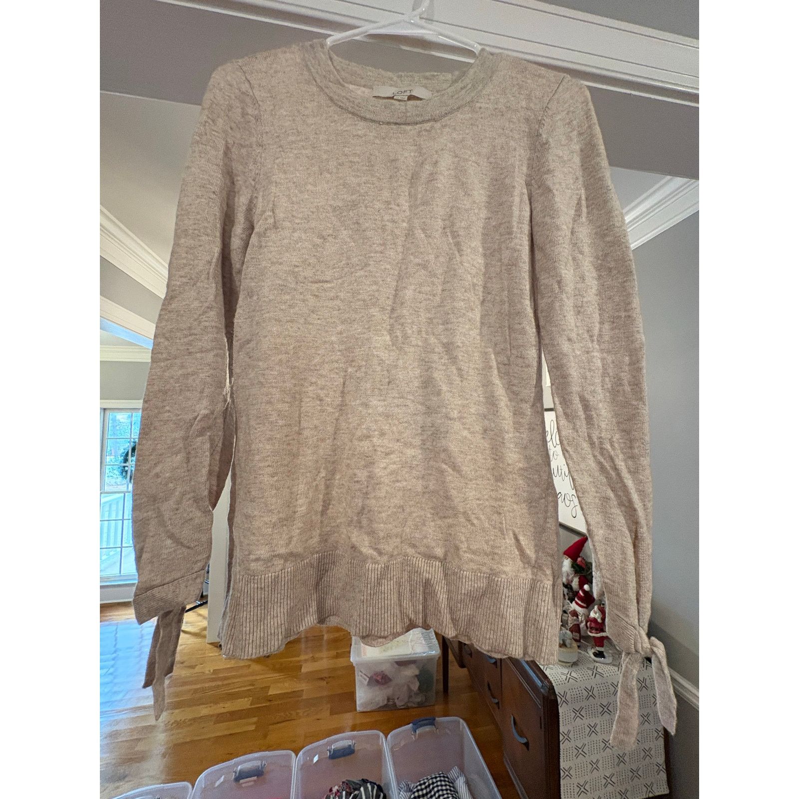 Loft LOFT Women’s XS Beige Knit Sweater Tie Sleeve Ribbed Size XS / US 0-2 / IT 36-38 - 2 Thumbnail