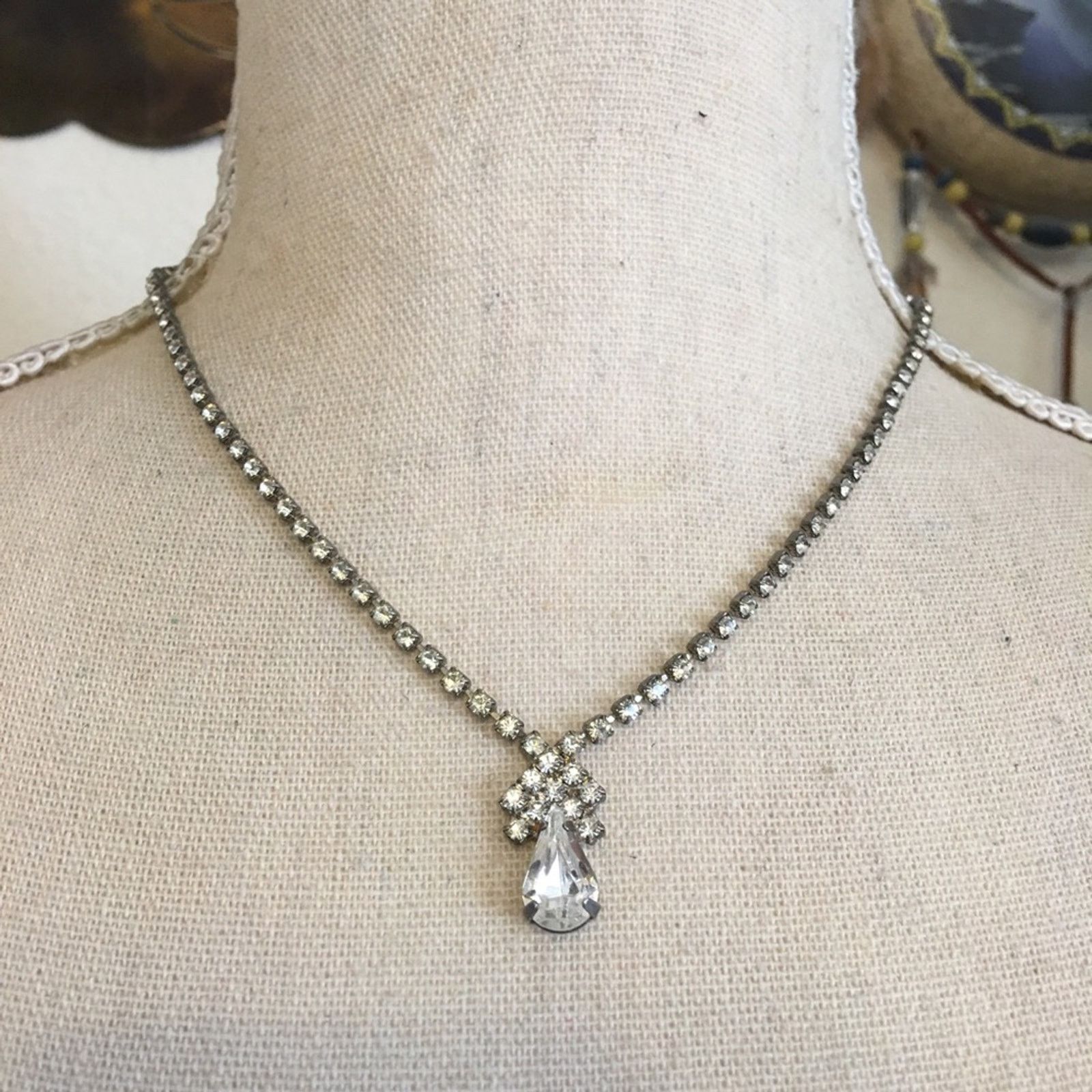 Vintage Vintage clear rhinestone silver choker necklace Size ONE SIZE - 1 Thumbnail