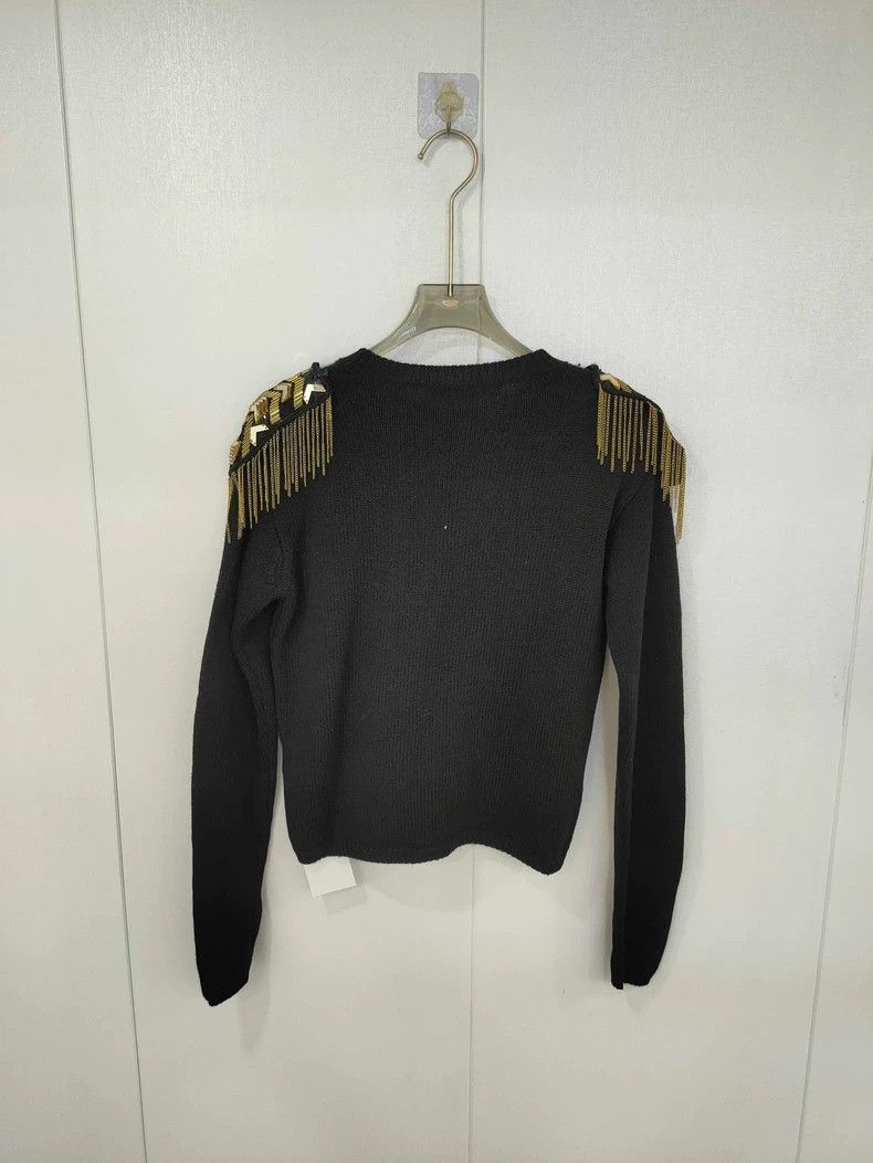 Versace Versace Heavy sweater black shoulders with gold fringe tri Size M / US 6-8 / IT 42-44 - 2 Thumbnail