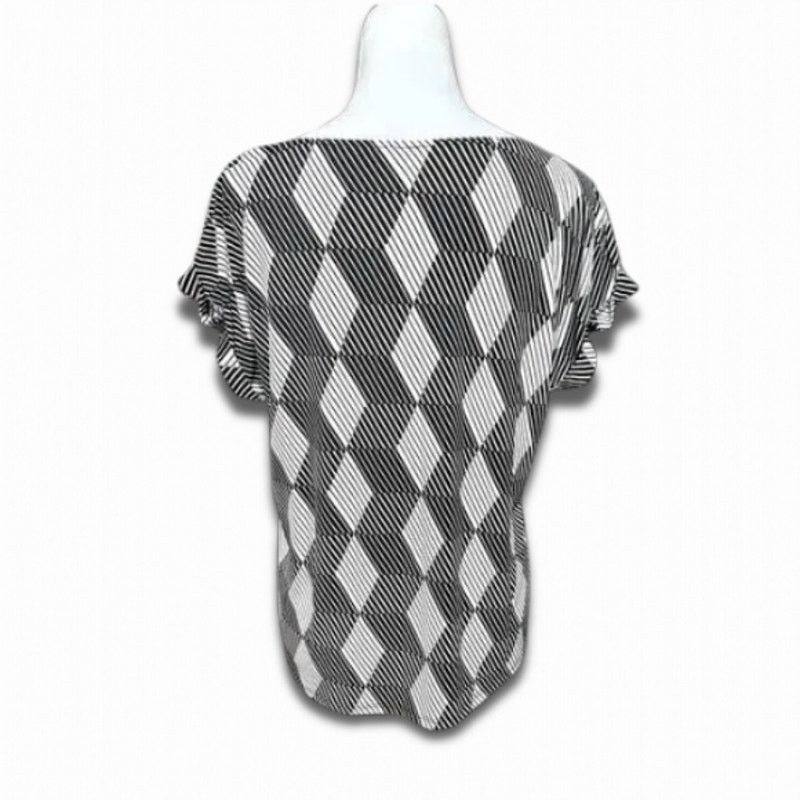 Other NY Collection Blouse Front Zip Geometric Black White W LP Size L / US 10 / IT 46 - 5 Thumbnail