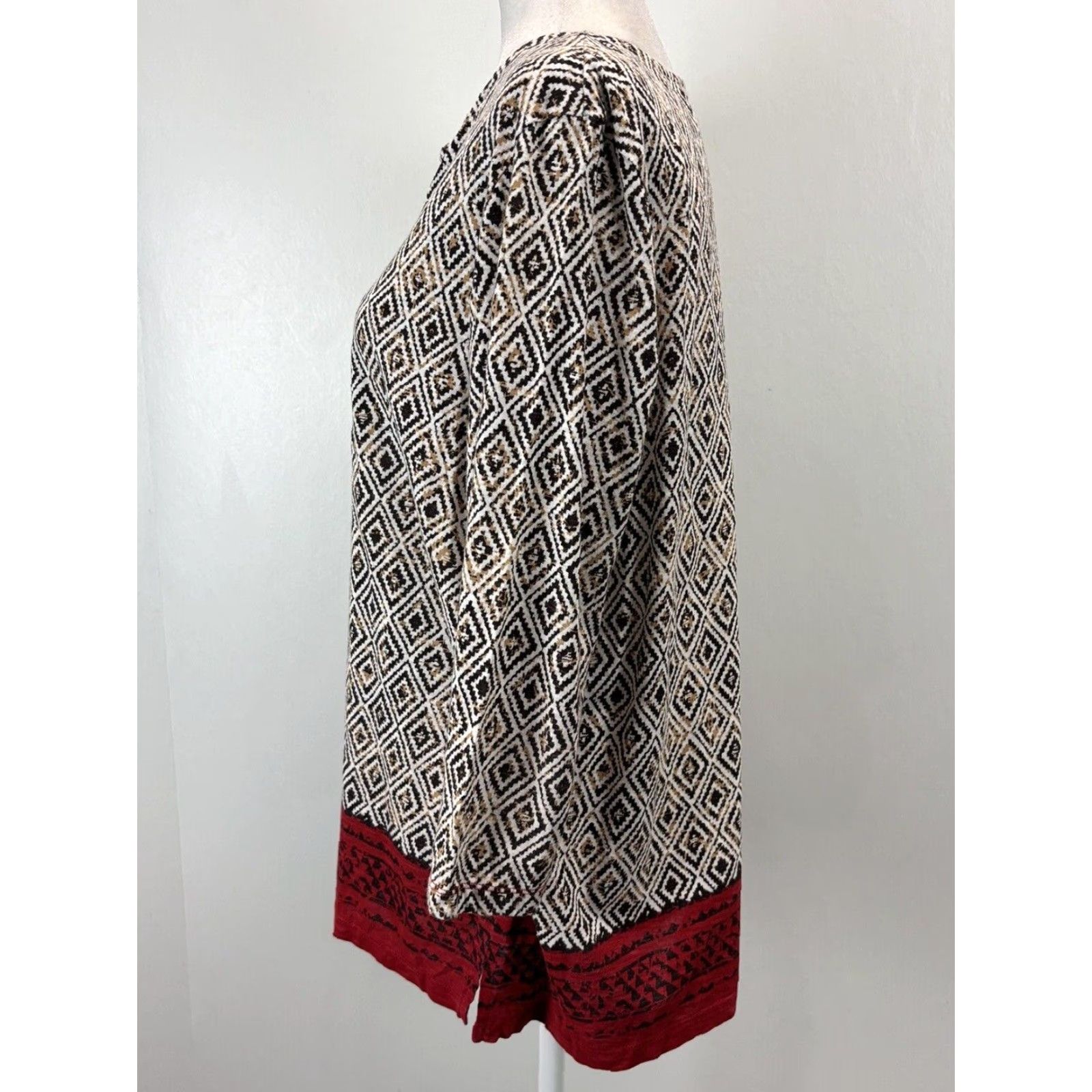 Vintage Chicos Diamond Print Tunic Top Shirt Sz 2 US Large 3/4 Sleeves Casual Tshirt Size L / US 10 / IT 46 - 2 Thumbnail