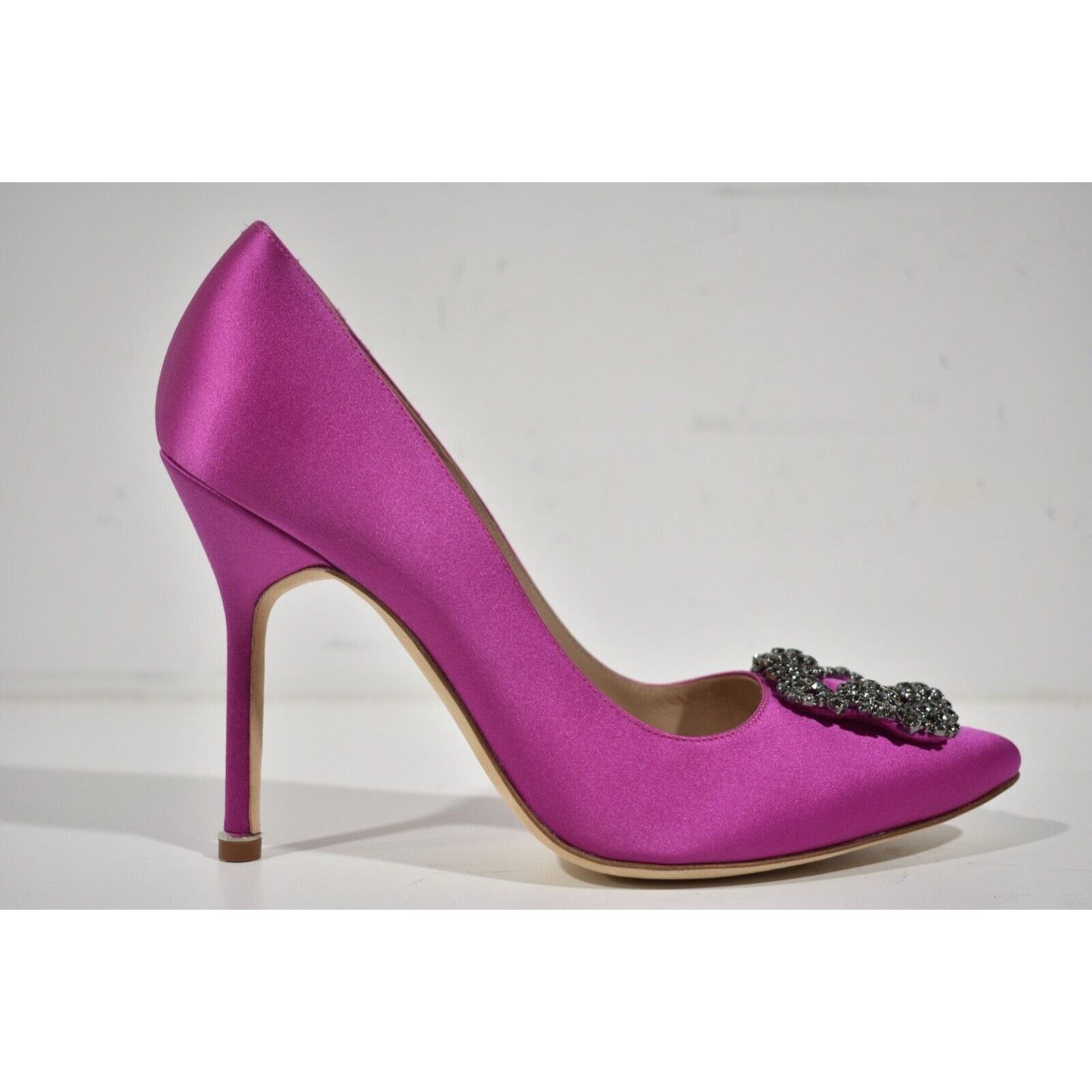 Manolo Blahnik Hangisi 105 Satin Crystal Jewel Buckle Heel Pump 38 Size US 8 / IT 38 - 2 Thumbnail