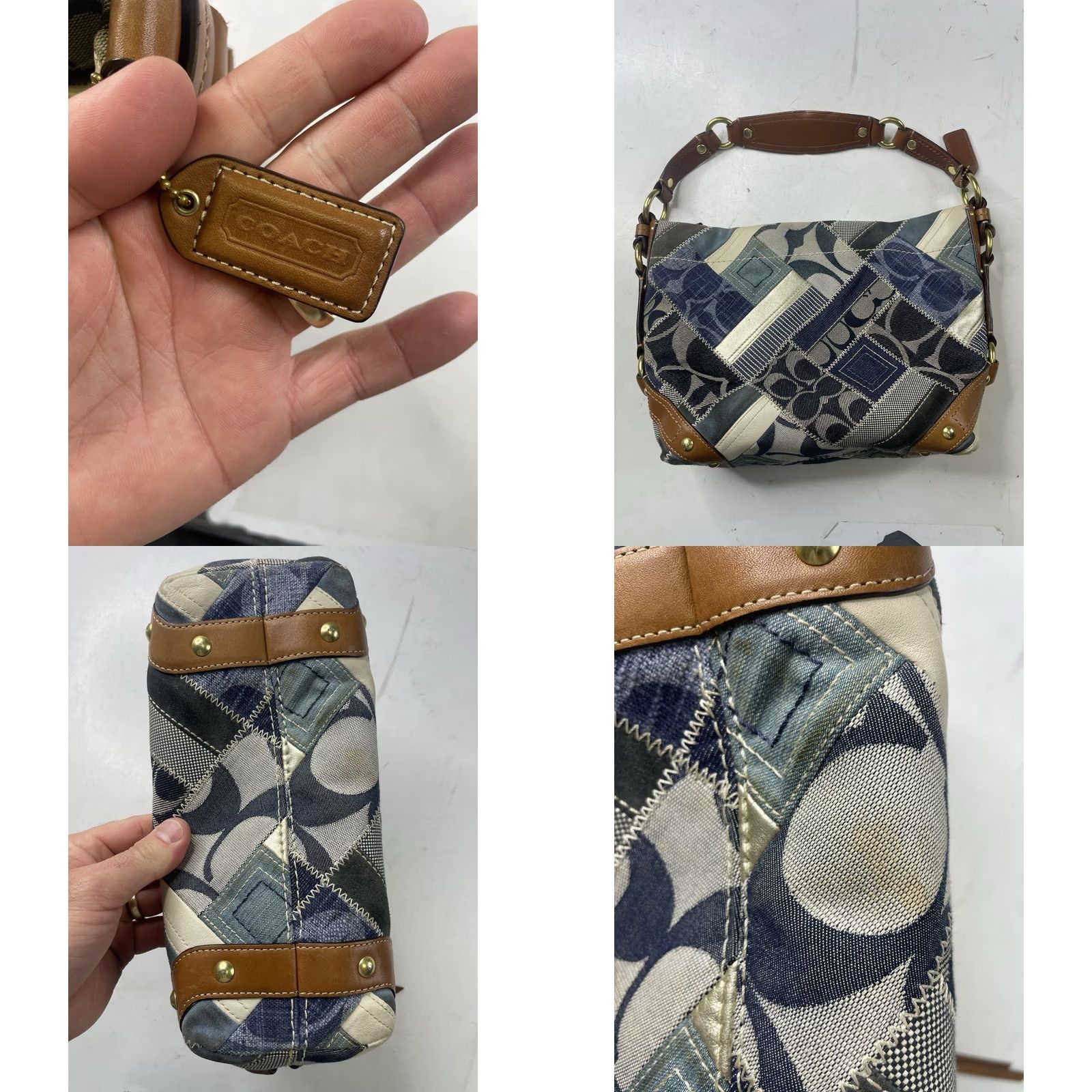 Coach COACH Carly Denim Patchwork Hobo Bag Shoulder Bag Tan Leather Denim 12215 Y2K Women’s Leather Lining Cars Theme Size ONE SIZE - 8 Thumbnail