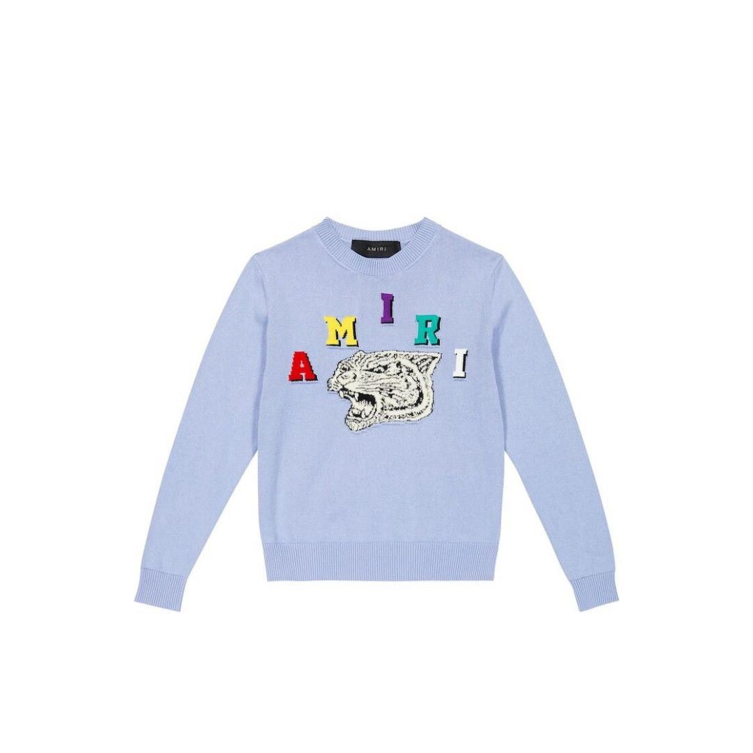 o1w1db11224 KIDS Tiger Varsity Sweater in Light Blue