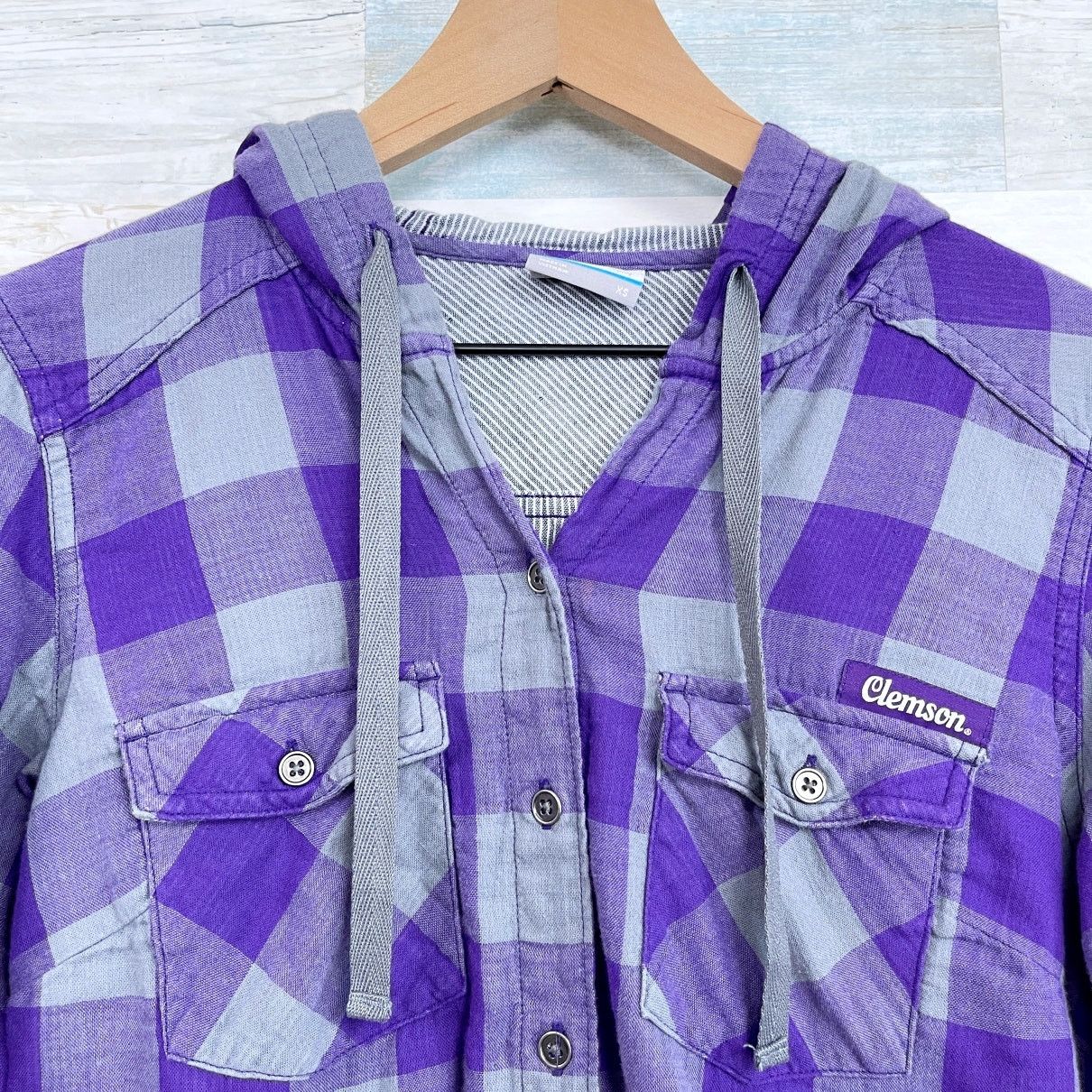 Columbia Clemson Tigers Columbia Hood Shirt Purple Plaid Womens XS Size XS / US 0-2 / IT 36-38 - 2 Thumbnail