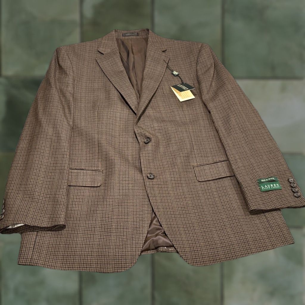 Ralph Lauren VINTAGE Ralph Lauren Mens Blazer Jacket 46 Long Wool Silk Houndstooth Classic Fit Fall Winter Size 46R - 1 Thumbnail
