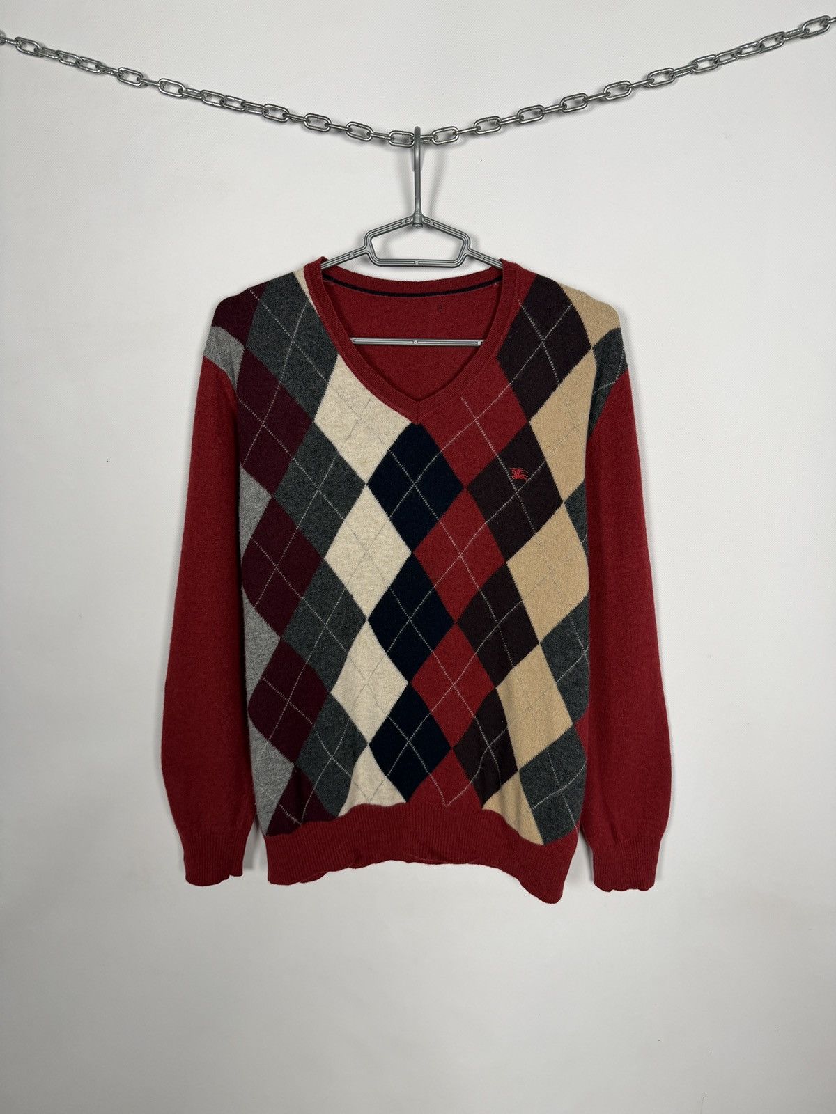 Burberry Men’s Burberry Argyle Wool V-Neck Sweater Pullover Size M-L Size US M / EU 48-50 / 2 - 1 Thumbnail