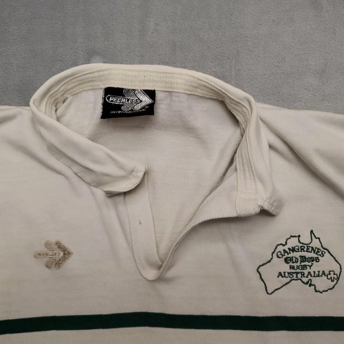 Vintage VINTAGE Peerless Gangrenes Rugby Shirt Mens Large Green Striped 80s Australia Old Boys Polo Jersey Long Sleeve Collar Mens Size US M / EU 48-50 / 2 - 2 Thumbnail