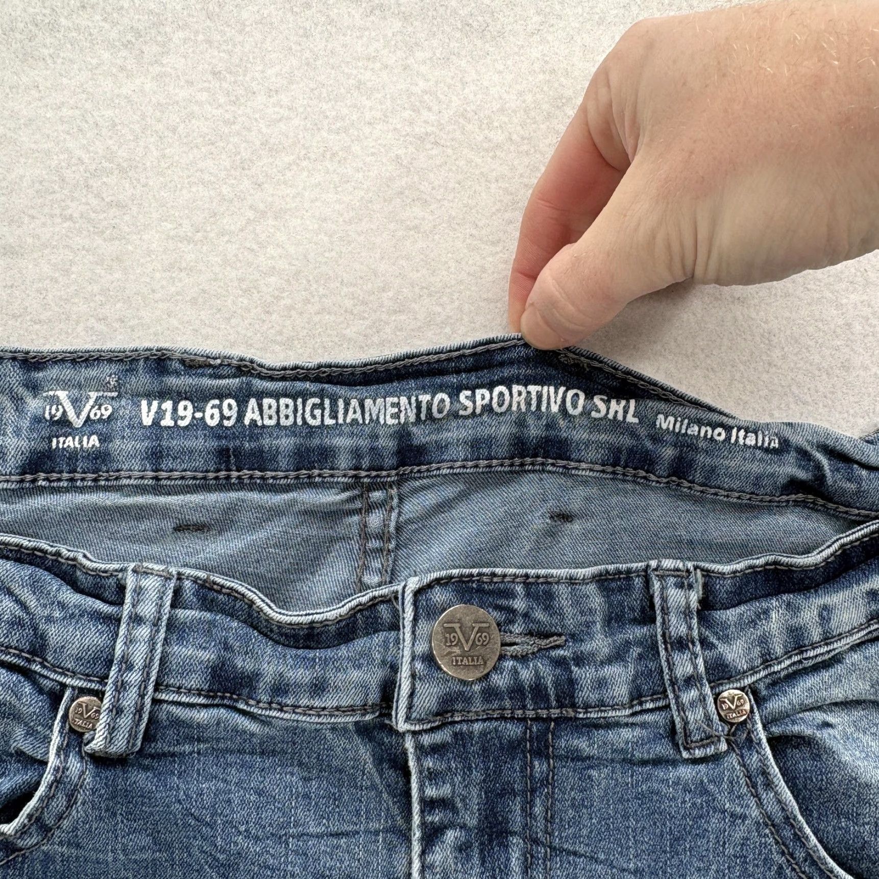 Vintage V19.69 Italia Jeans Mens 38x32 Blue Medium Wash Slim Skinny Moto Biker Cargo Zip Shirt Size US 38 / EU 54 - 5 Thumbnail