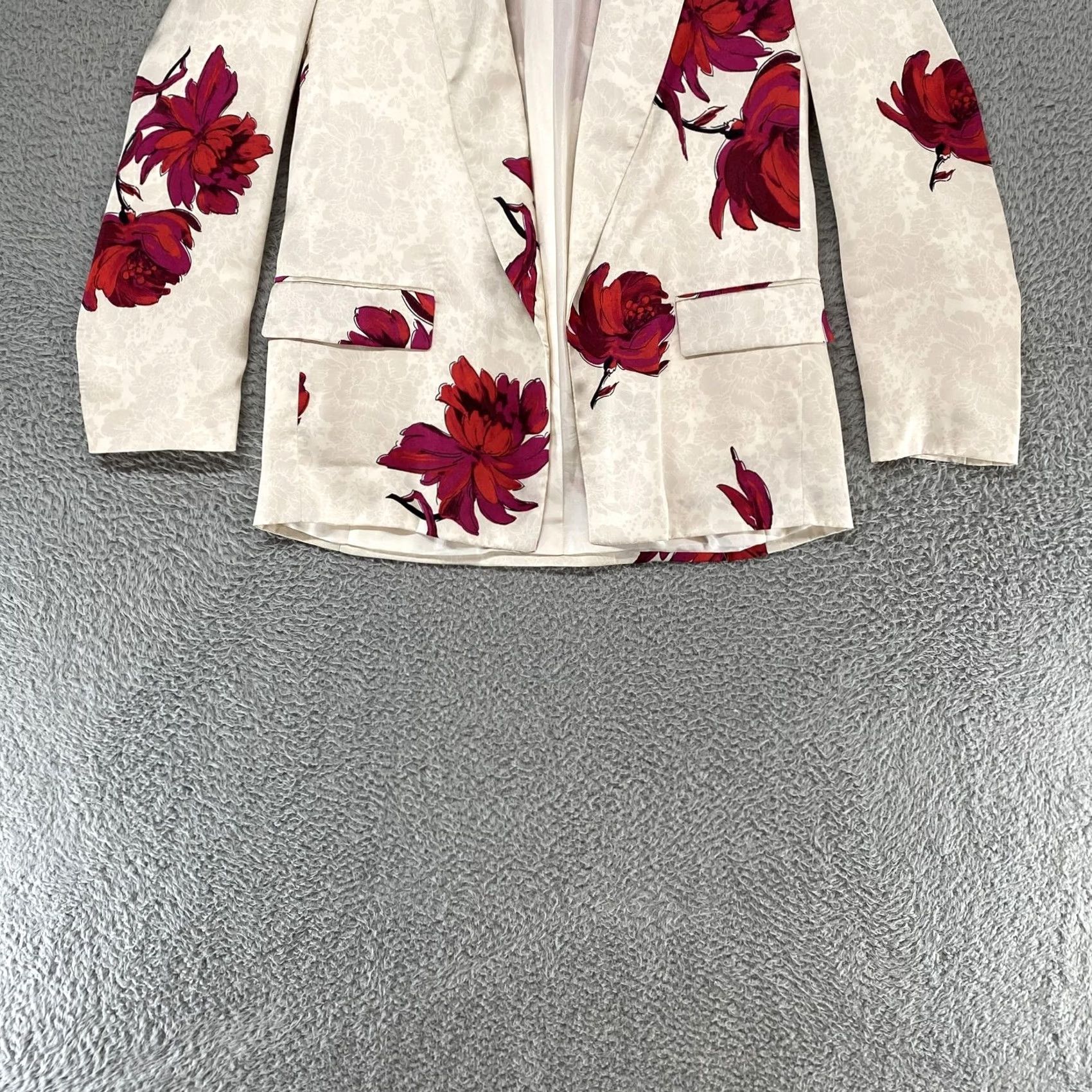 Zara Zara Floral Print Satin Effect Blazer Womens Large Cream Pink Open Front Jacket Size L / US 10 / IT 46 - 2 Thumbnail