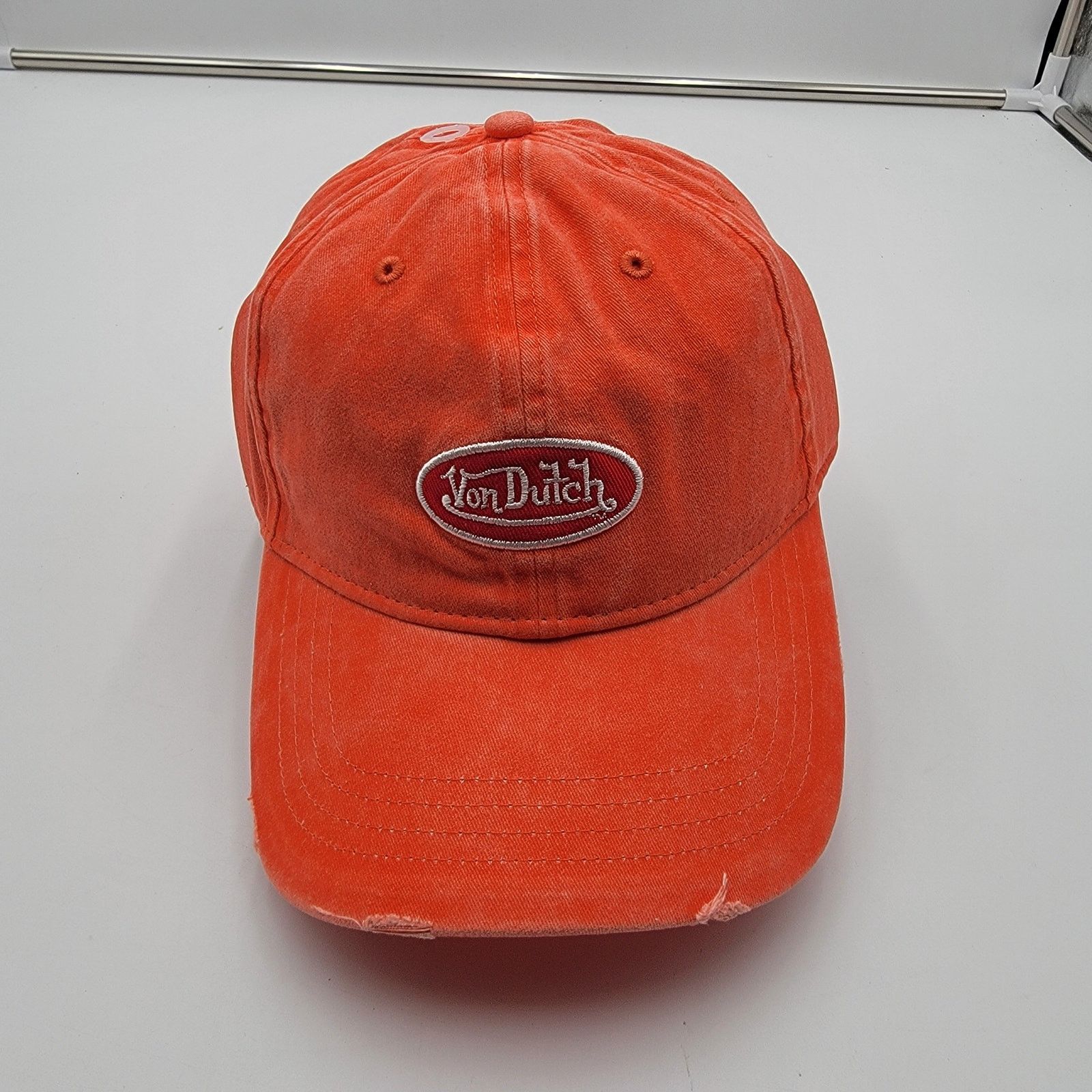 Von Dutch Von Dutch Distressed Denim Adjustable Dad Cap in Orange Size ONE SIZE - 1 Thumbnail