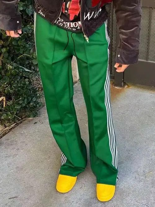 Japanese Brand × Vintage Green Stripe loose fit sweatpants baggy Size US 34 / EU 50 - 4 Thumbnail
