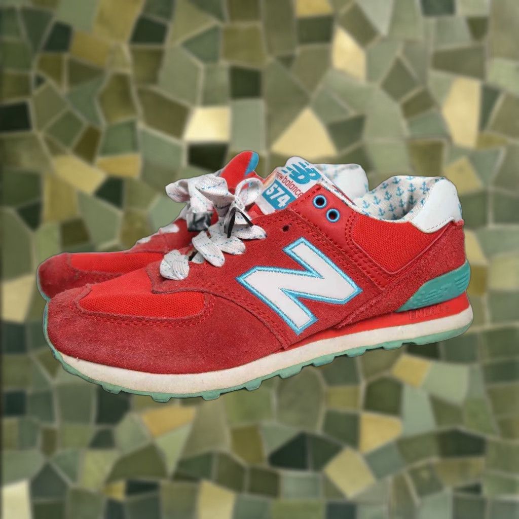 New Balance New Balance 574 Sneakers Women’s 5.5 Red Turquoise Suede Lace Up Retro Pink? Size US 6 / IT 36 - 1 Thumbnail