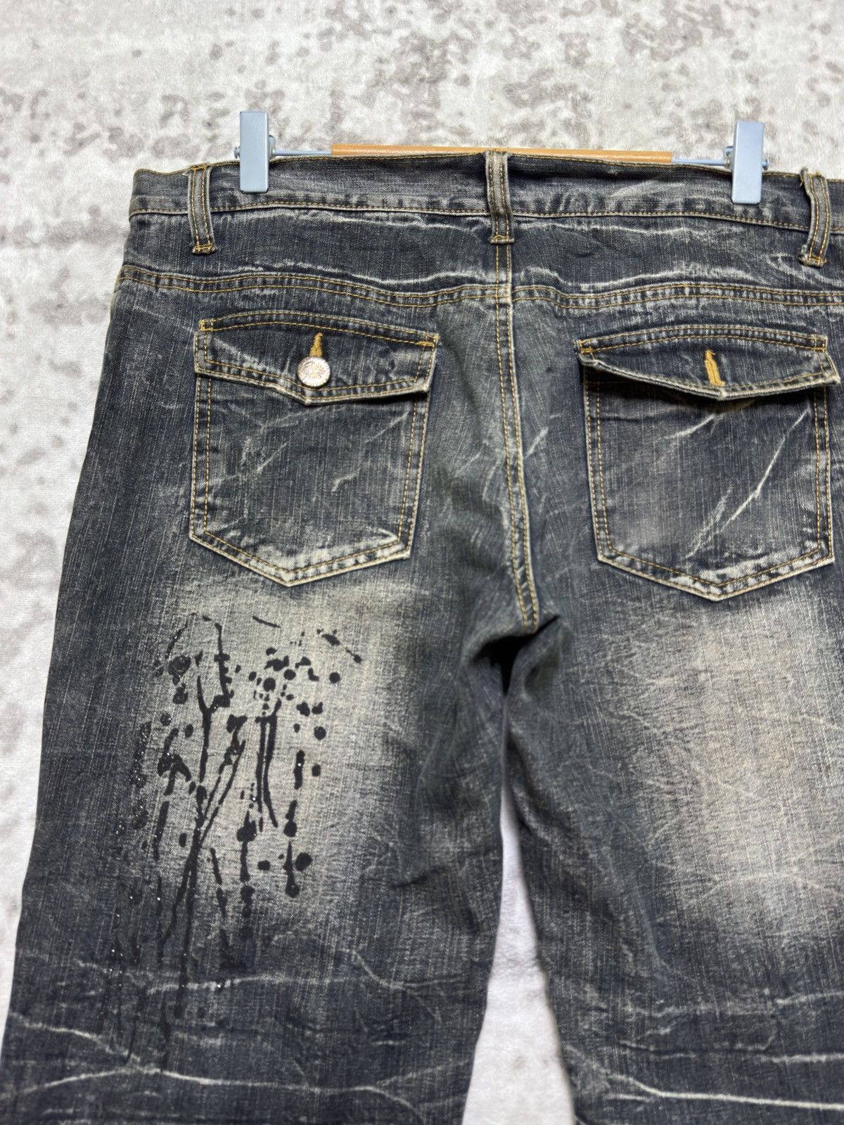 Japanese Brand Vintage Lowbox Flare Acid Wash Paint Splash Distressed Jeans Size US 35 - 10 Thumbnail