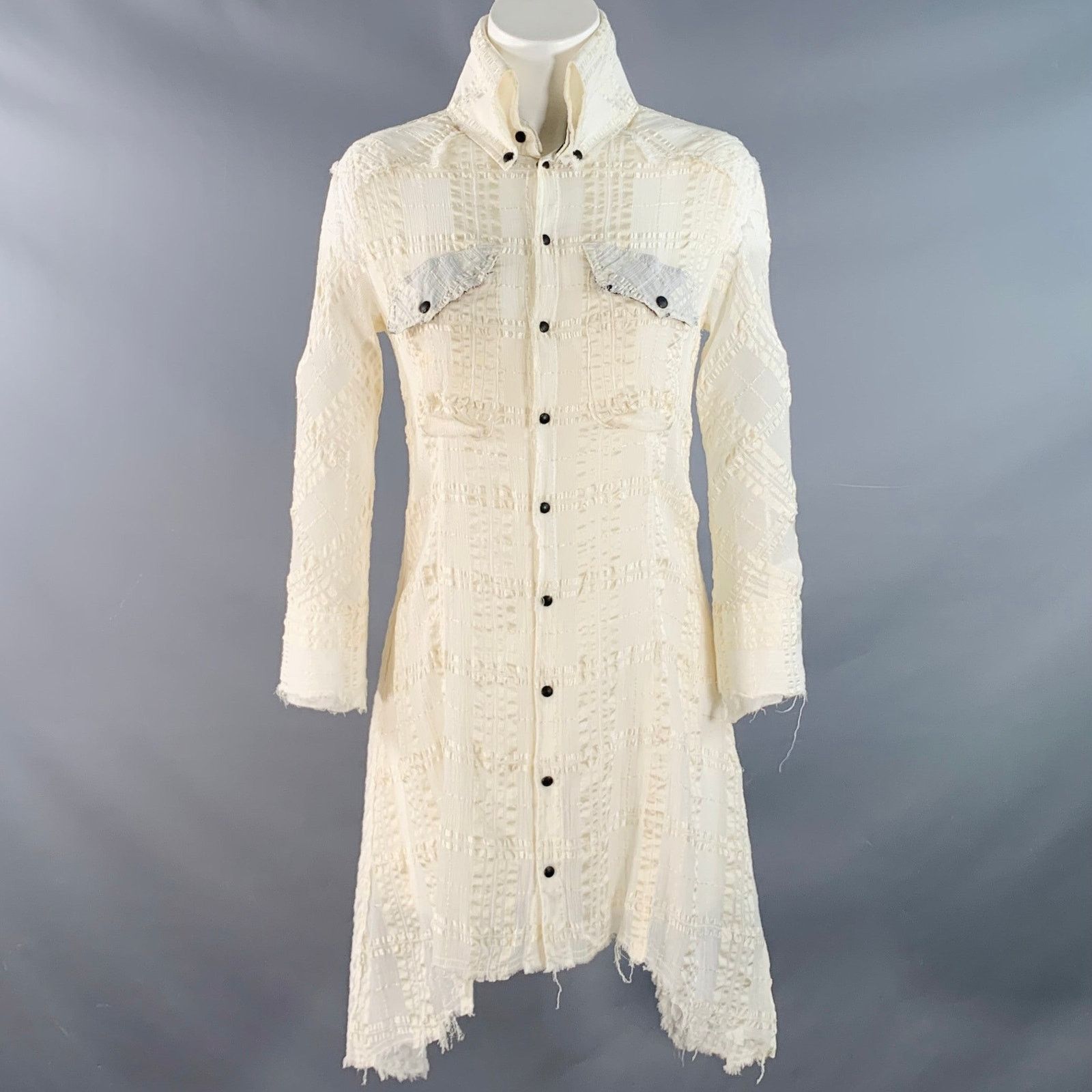 Cream Black Polyester Blend Distressed Mini Shirt Dress