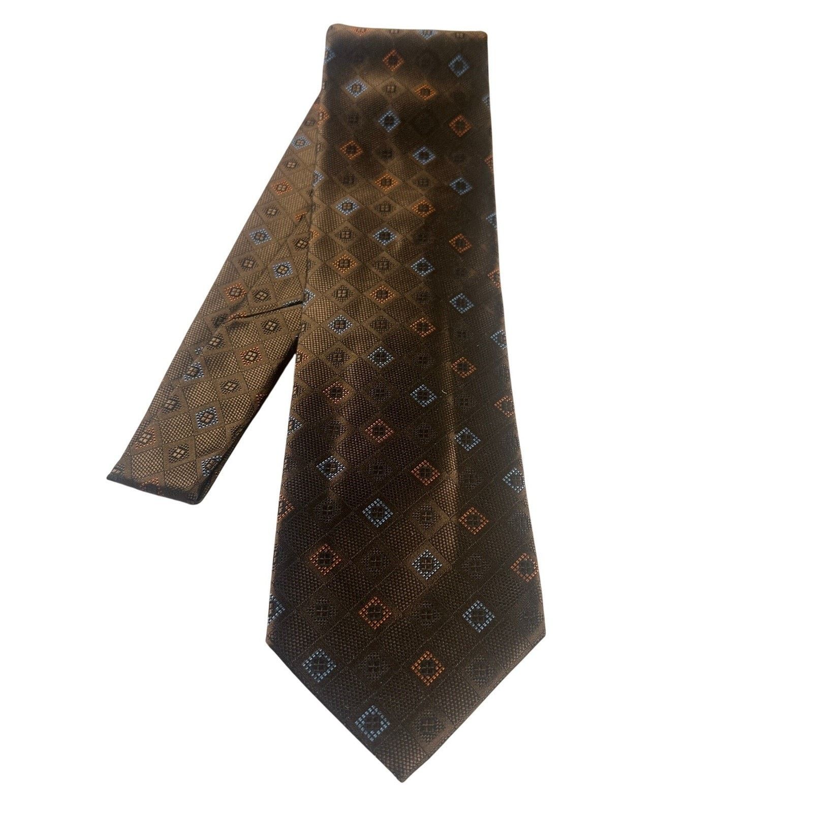 Paul Fredrick Paul Fredrick Italian Silk Tie Brown Diamond Pattern NWT Size ONE SIZE - 1 Thumbnail