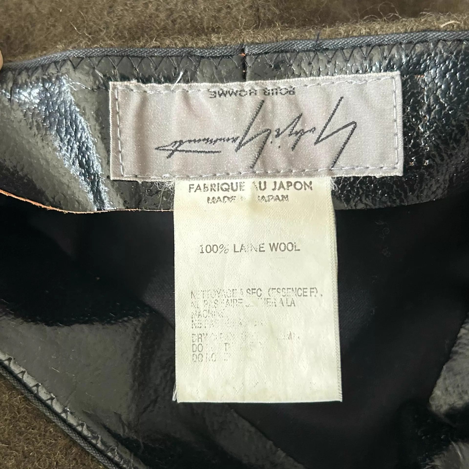 Yohji Yamamoto Yohji Yamamoto 03AW Army Green Leather Wool Beret Size ONE SIZE - 7 Thumbnail