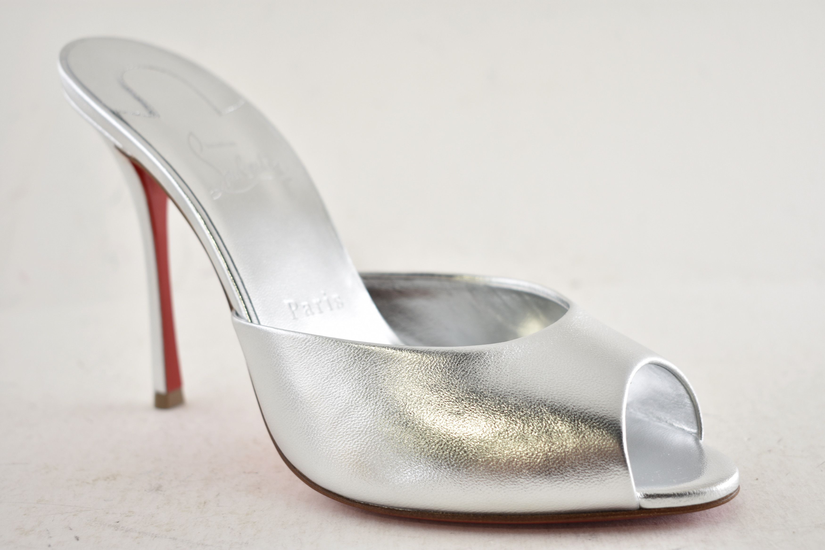 Christian Louboutin Me Dolly 100 Silver Nappa Backless Sandal Mule Heel Pump 39 Size US 9 / IT 39 - 6 Thumbnail